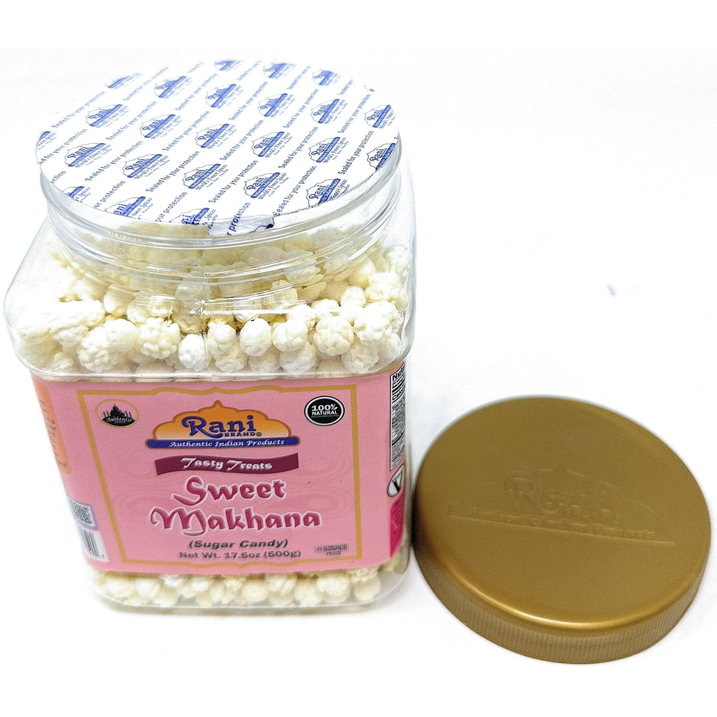 Rani Sweet Makhana (Sugar Candy) 17.5oz (1.1lbs) 500g PET Jar ~ All Natural, Vegan, No Preservatives, Gluten Friendly, Indian Origin, Ready to Eat (Size 17.5oz (1.1lbs) 500g)
