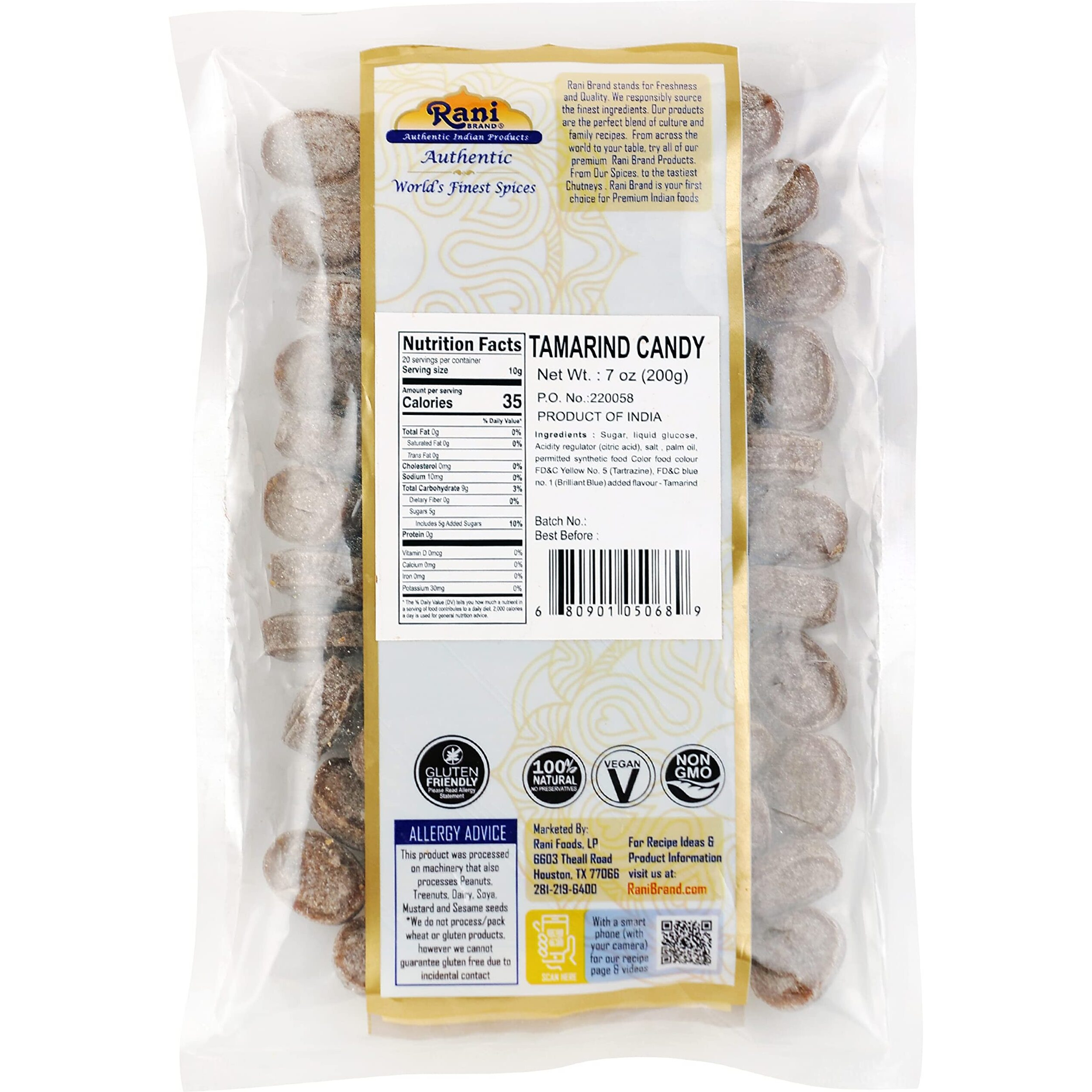 Rani Tamarind Candy 7oz (200g) ~ Indian Tasty Treats, Vegan, Gluten Friendly, NON-GMO, Indian Origin (Size 7oz (200g))