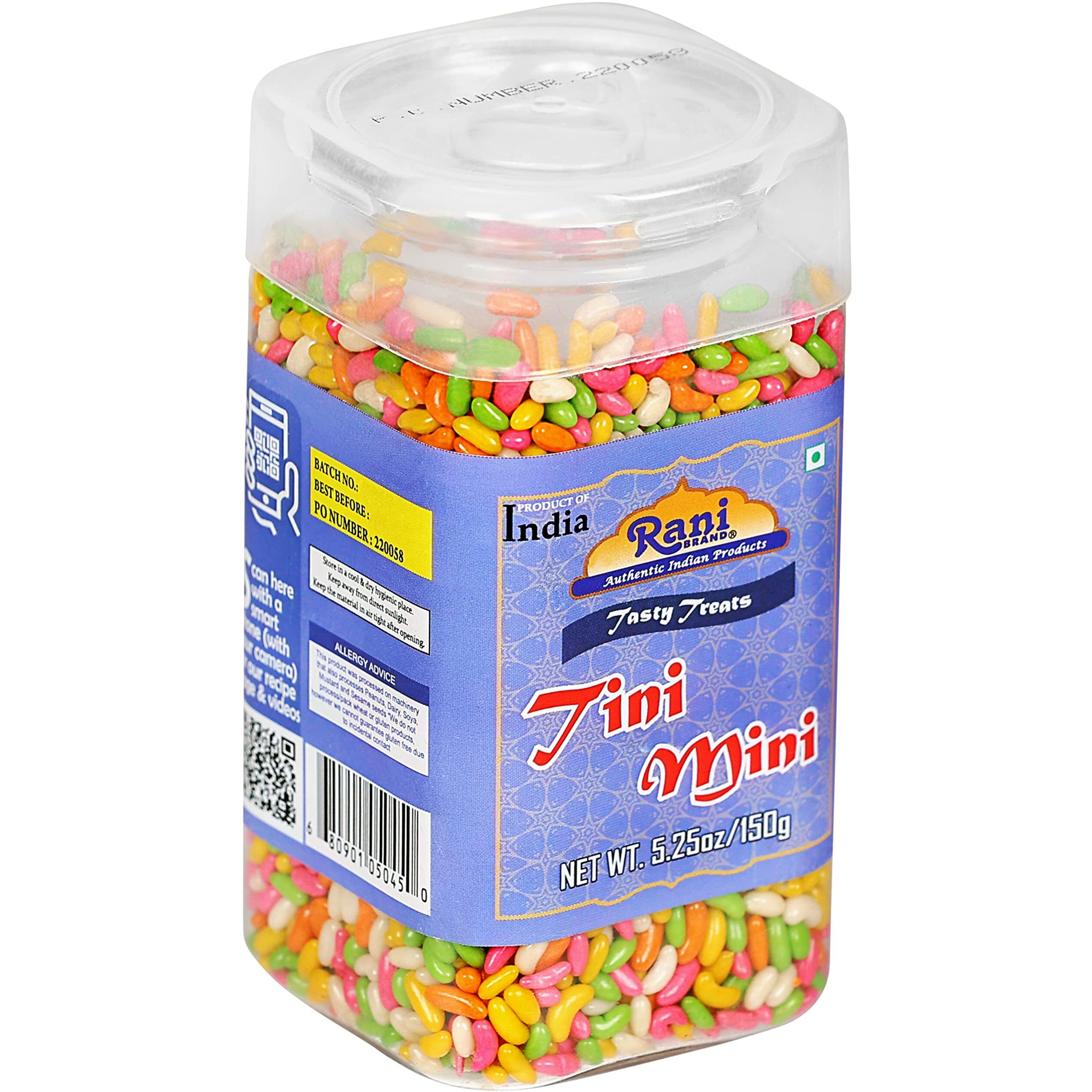 Rani Tini Mini 5.25oz (150g) Vacuum Sealed, Easy Open Top, Resealable Container ~ Indian Tasty Treats, Vegan, Gluten Friendly, NON-GMO, Indian Origin (Size 5.25oz (150g))