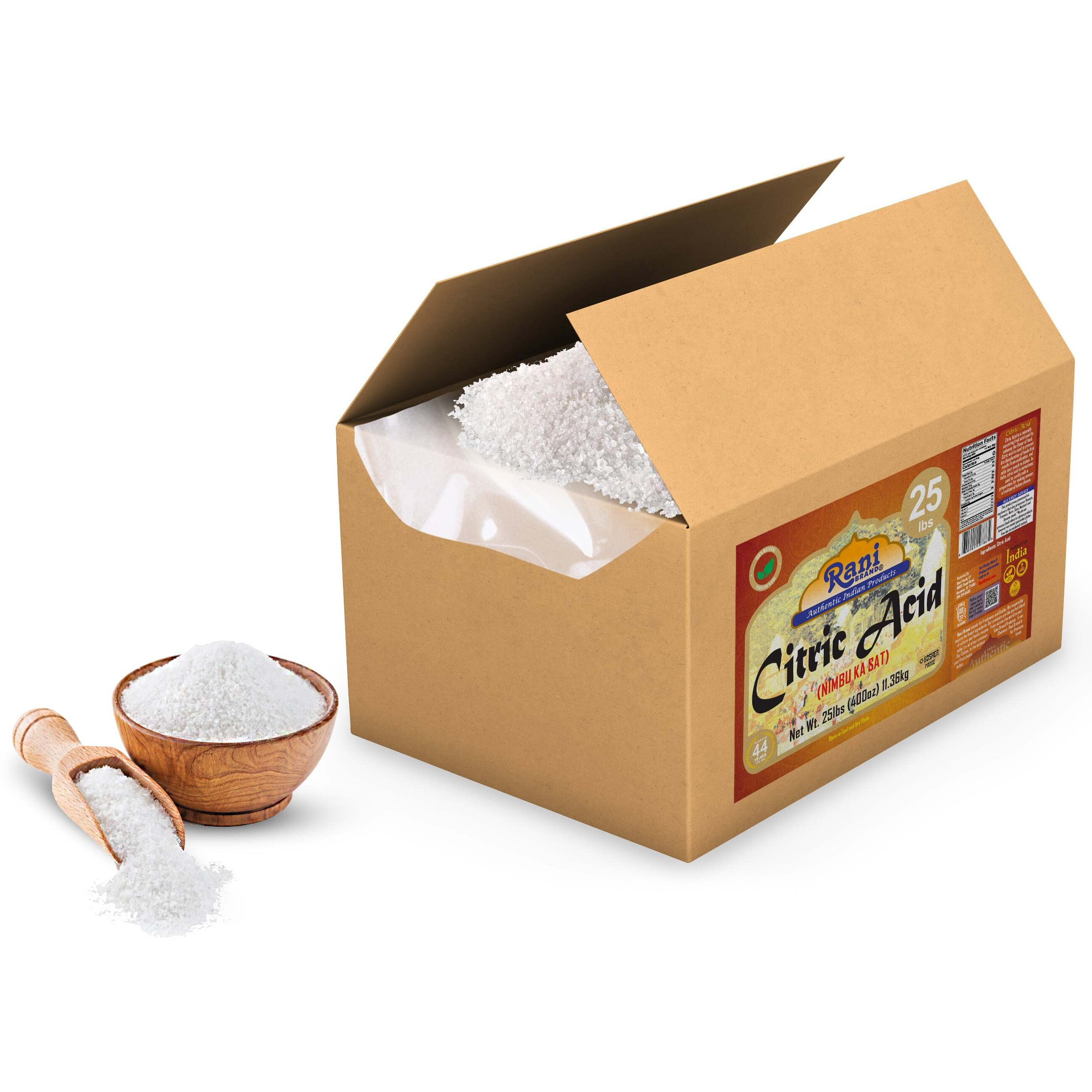 Rani Citric Acid Powder, Food Grade (Limbu Ka Ful) 400oz (25lbs) 11.36kg Bulk Box ~ Used for Cooking, Bath Bombs, Cleaning, Gluten Friendly, Kosher, Indian Origin
