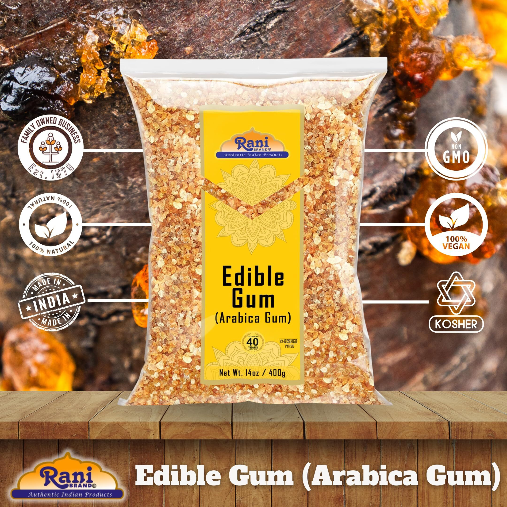 Rani Edible Gum Whole (Arabica Gum) 14oz (400g) ~ All Natural, Salt-Free, Vegan, No Colors, Gluten Friendly, NON-GMO, Kosher, Indian Origin