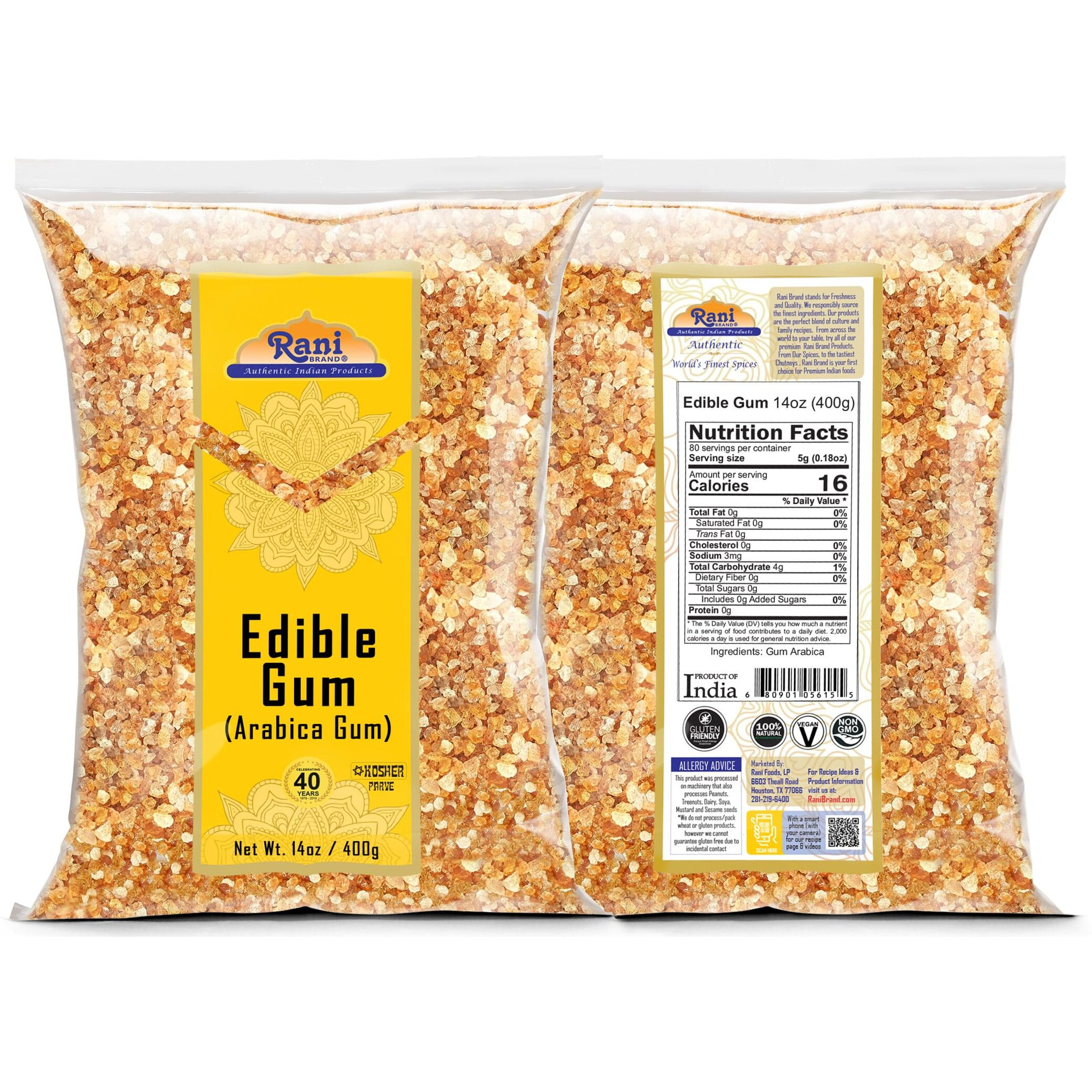 Rani Edible Gum Whole (Arabica Gum) 14oz (400g) ~ All Natural, Salt-Free, Vegan, No Colors, Gluten Friendly, NON-GMO, Kosher, Indian Origin