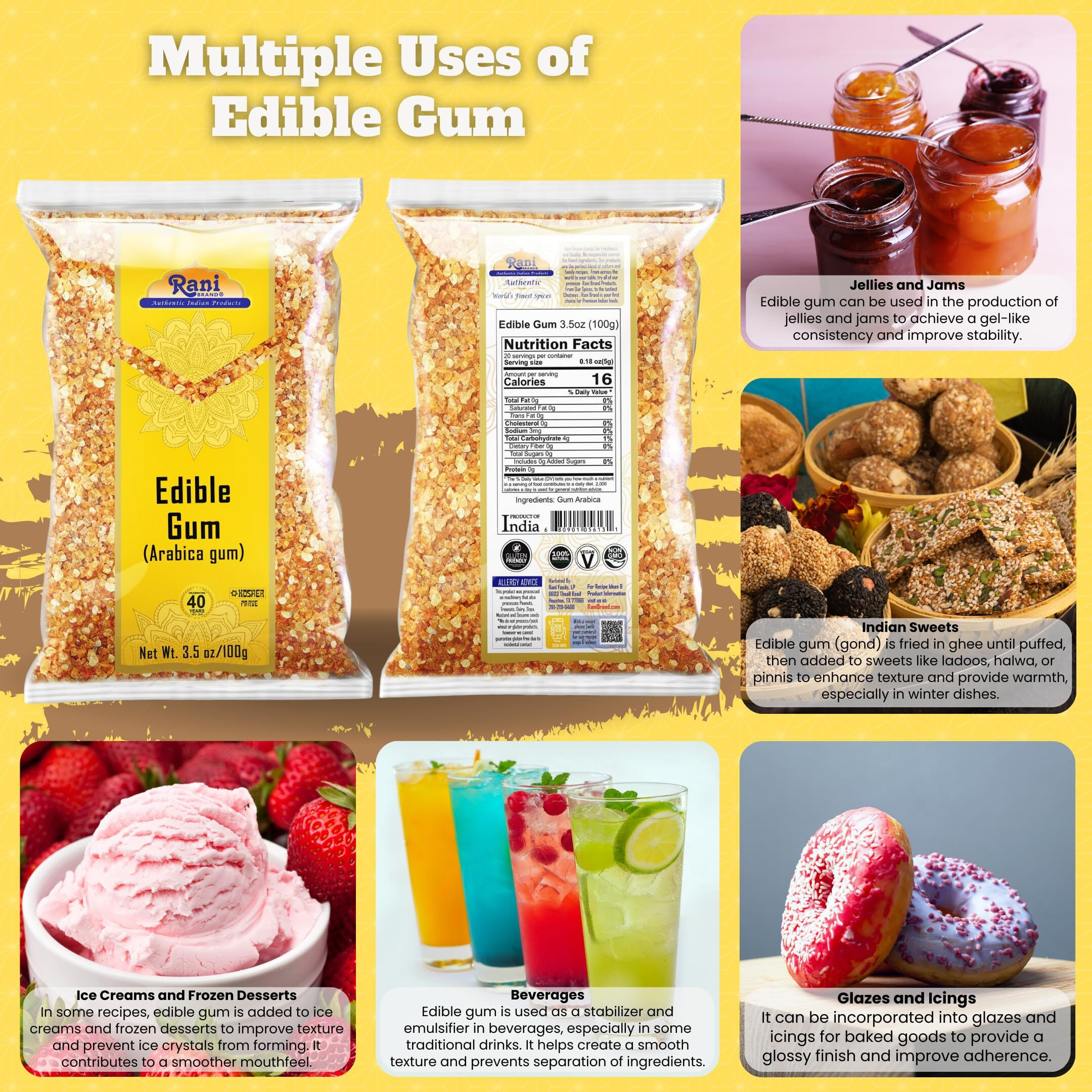 Rani Edible Gum Whole (Arabica Gum) 3.5oz (100g) ~ All Natural, Salt-Free, Vegan, No Colors, Gluten Friendly, NON-GMO, Kosher, Indian Origin