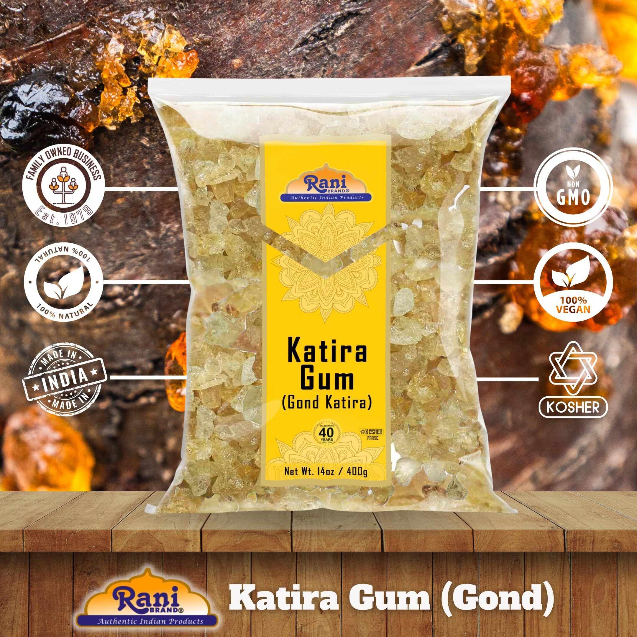 Rani Edible Gum Whole (Goonder Tragacanth Gum) 14oz (400g) ~ All Natural, Salt-Free, Vegan, No Colors, Gluten Friendly, NON-GMO, Kosher, Indian Origin