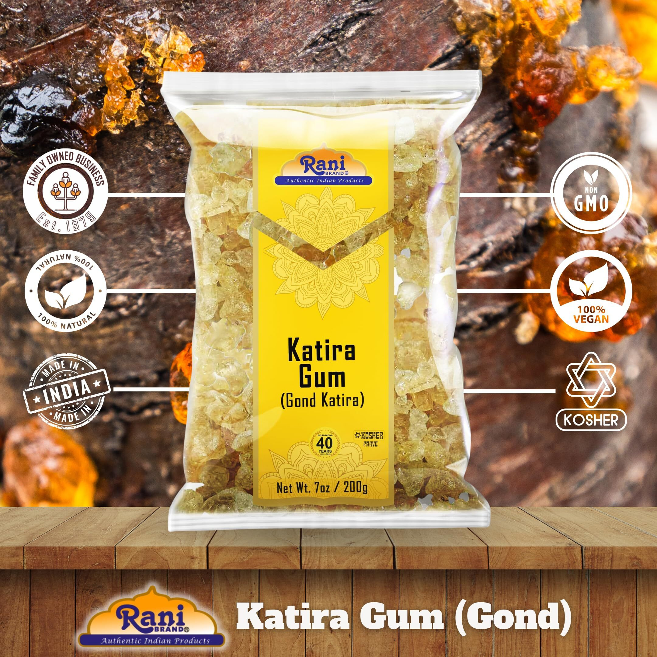 Rani Edible Gum Whole (Goonder Tragacanth Gum) 7oz (200g) ~ All Natural, Salt-Free, Vegan, No Colors, Gluten Friendly, NON-GMO, Kosher, Indian Origin