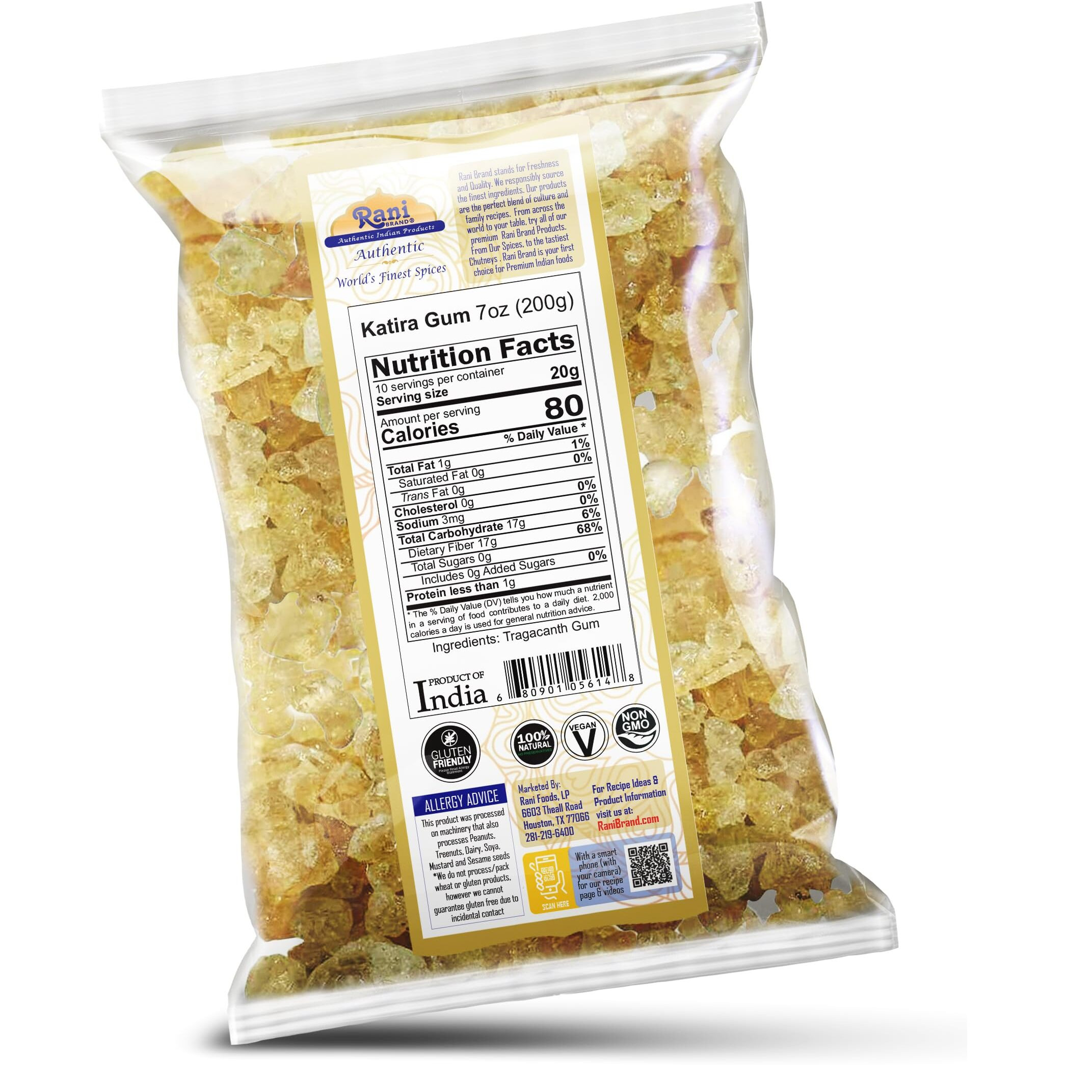 Rani Edible Gum Whole (Goonder Tragacanth Gum) 7oz (200g) ~ All Natural, Salt-Free, Vegan, No Colors, Gluten Friendly, NON-GMO, Kosher, Indian Origin