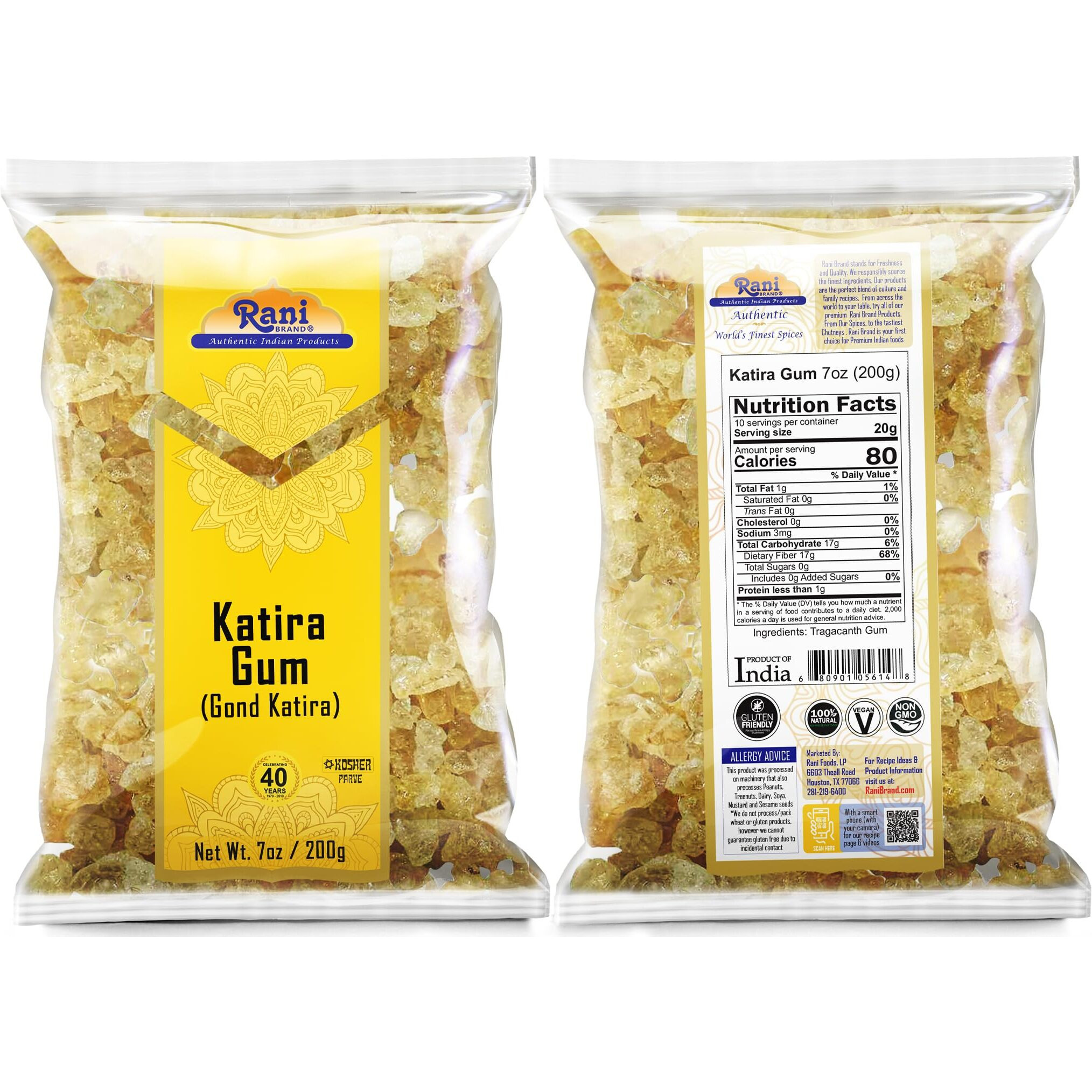 Rani Edible Gum Whole (Goonder Tragacanth Gum) 7oz (200g) ~ All Natural, Salt-Free, Vegan, No Colors, Gluten Friendly, NON-GMO, Kosher, Indian Origin