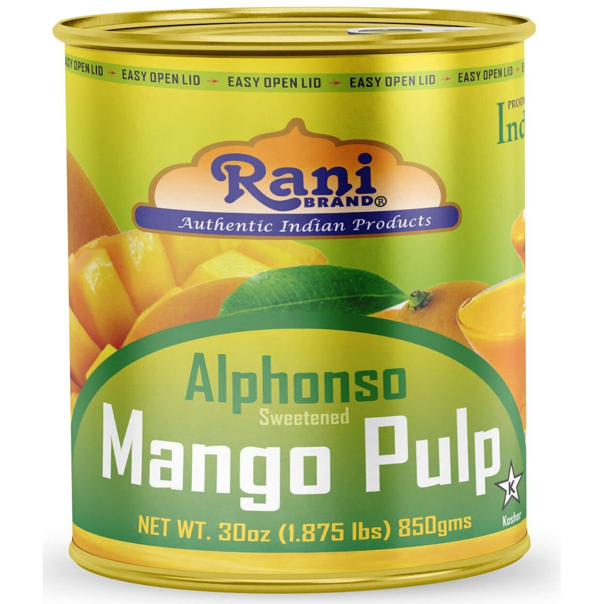 Rani Mango Pulp Puree (Makes Mango Lassi Shakes) Alphonso Sweetened 30oz (1.875lbs) 850g Pack of 2 ~ Kosher, All Natural, NON-GMO, Vegan, No colors, Gluten Friendly, Indian Origin
