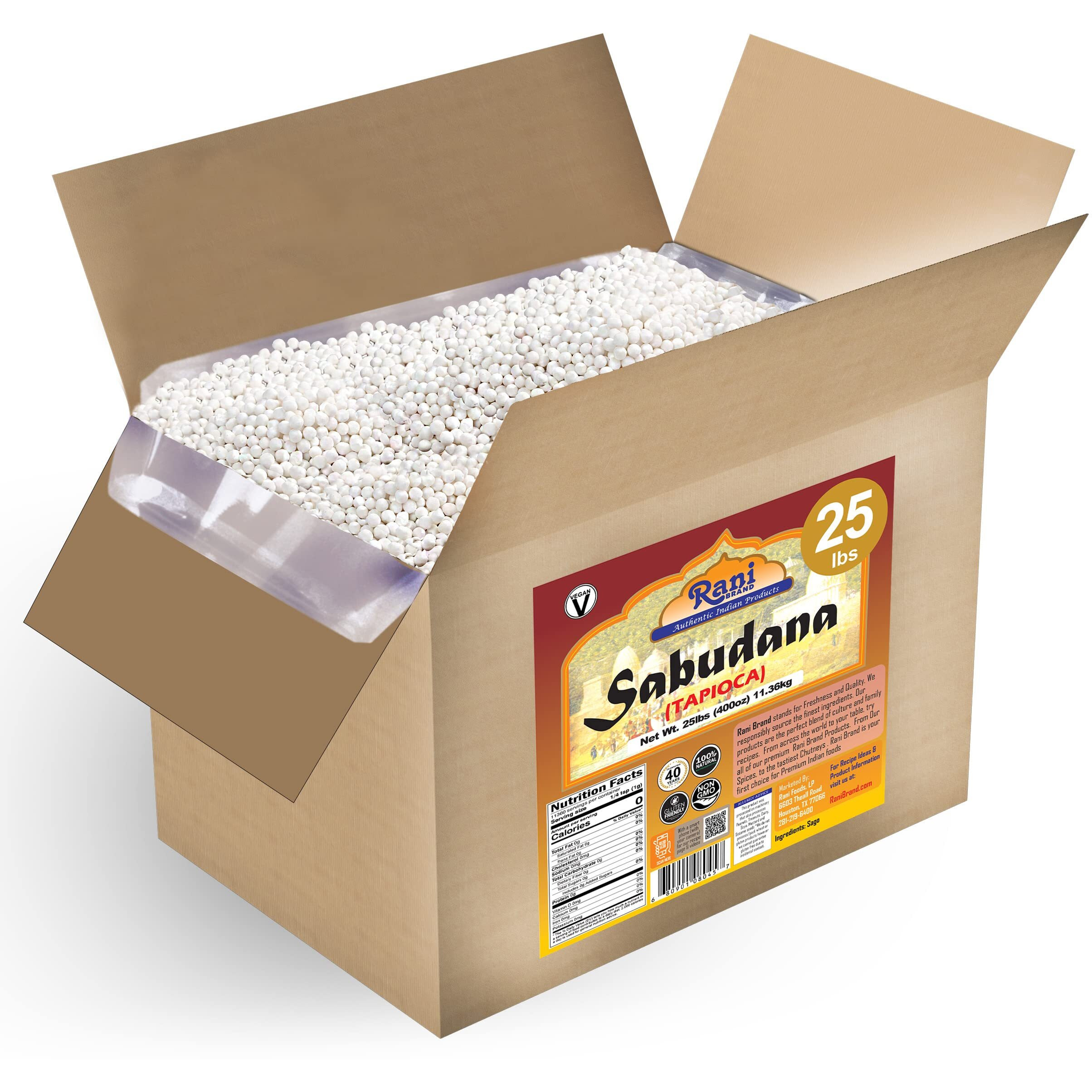 Rani Sabudana (Tapioca/Sago) Pearls 400oz (25lbs) 11.36kg Bulk Box ~ All Natural, Vegan, No Colors, NON-GMO, Indian Origin