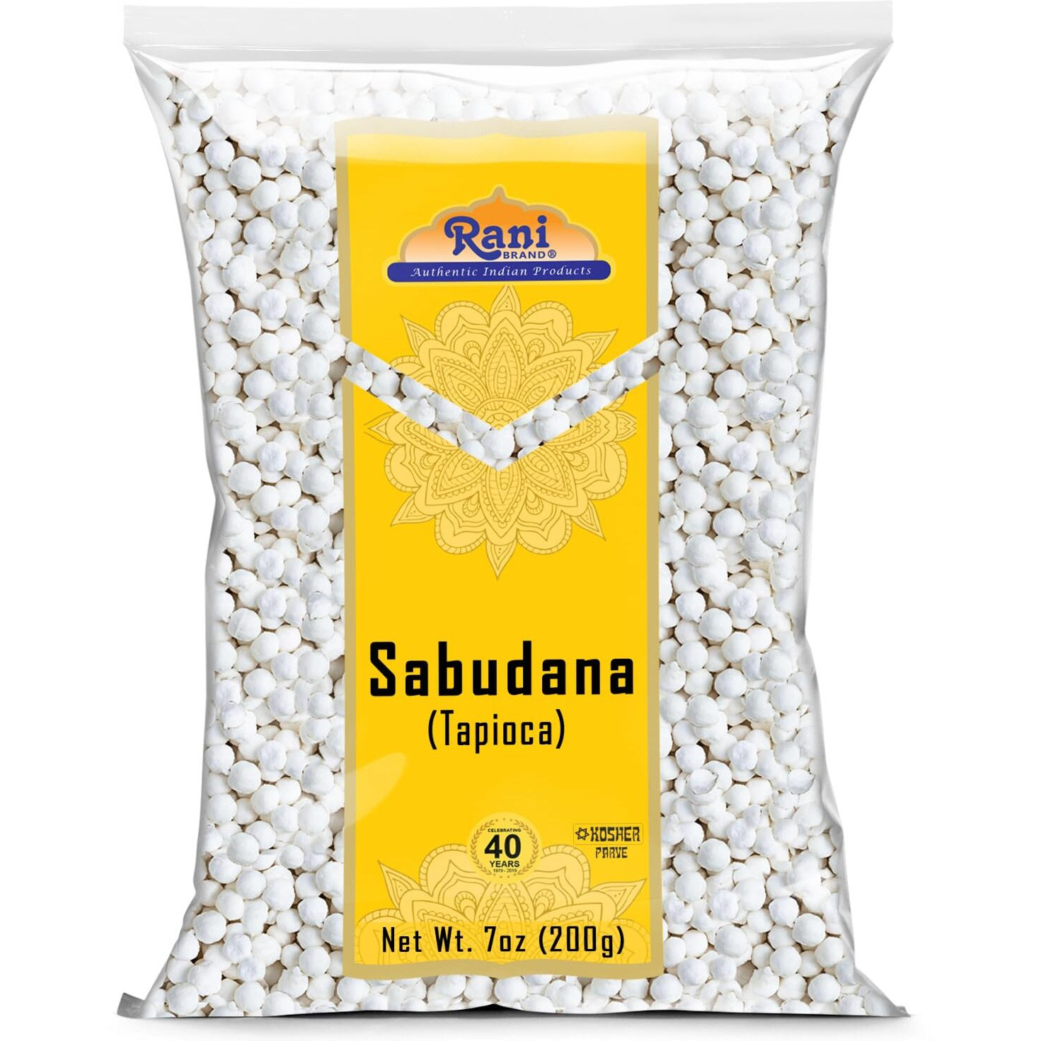 Rani Sabudana (Tapioca/Sago) Pearls 7oz (200g) ~ All Natural, Vegan, No Colors, NON-GMO, Kosher, Indian Origin