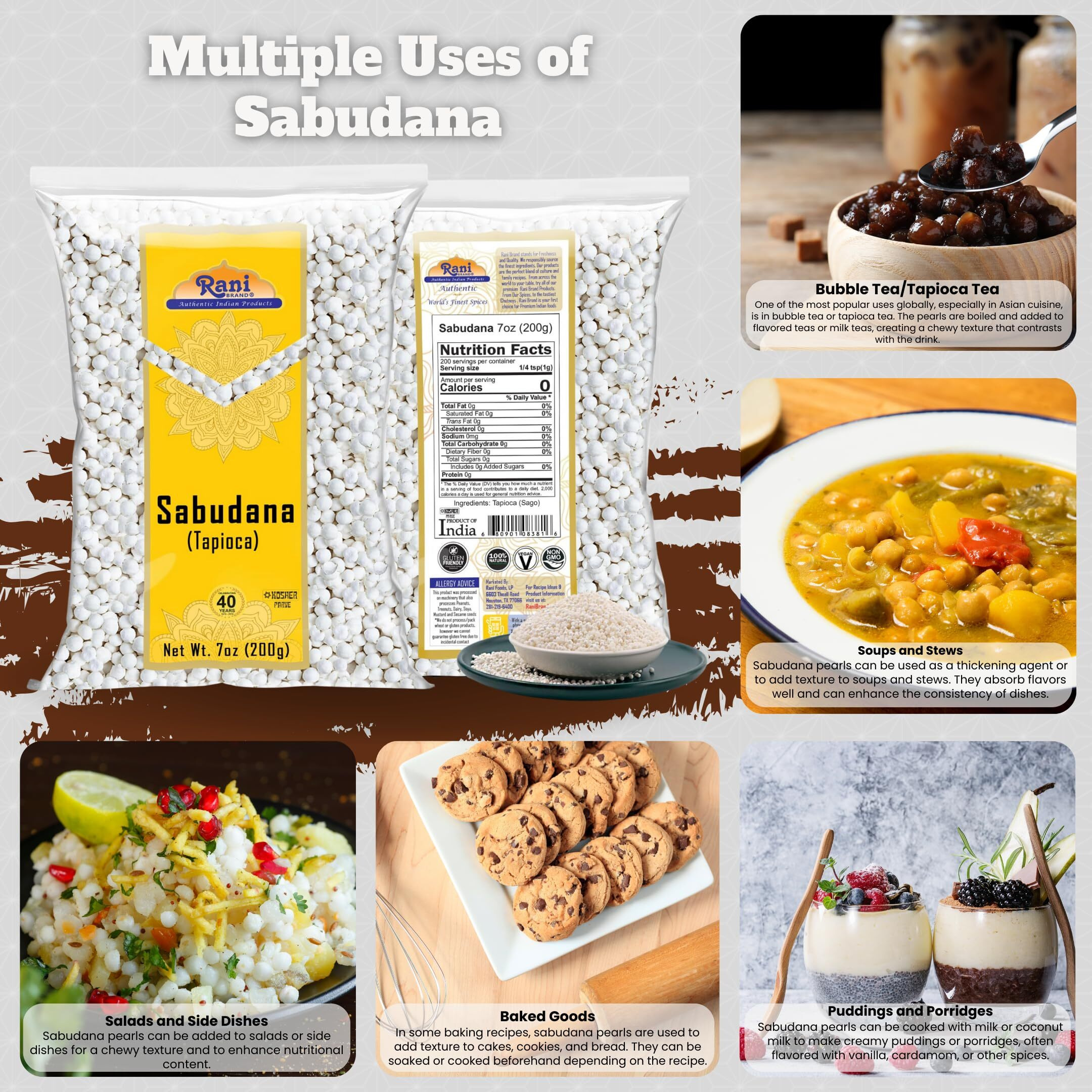 Rani Sabudana (Tapioca/Sago) Pearls 7oz (200g) ~ All Natural, Vegan, No Colors, NON-GMO, Kosher, Indian Origin