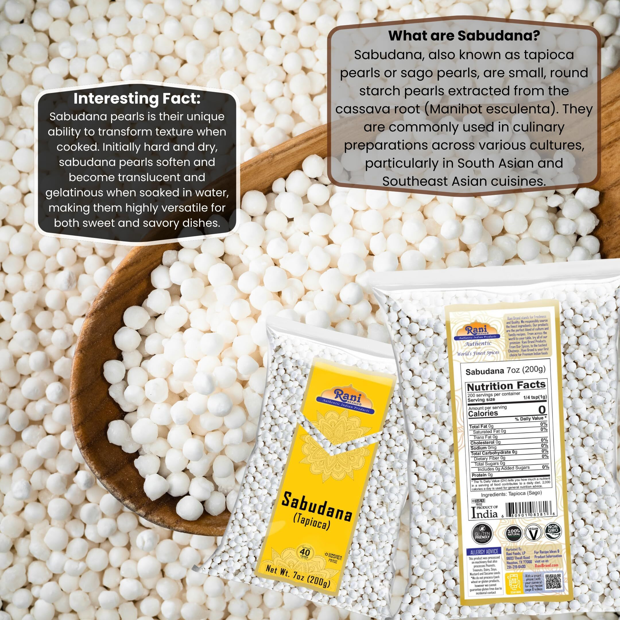 Rani Sabudana (Tapioca/Sago) Pearls 7oz (200g) ~ All Natural, Vegan, No Colors, NON-GMO, Kosher, Indian Origin