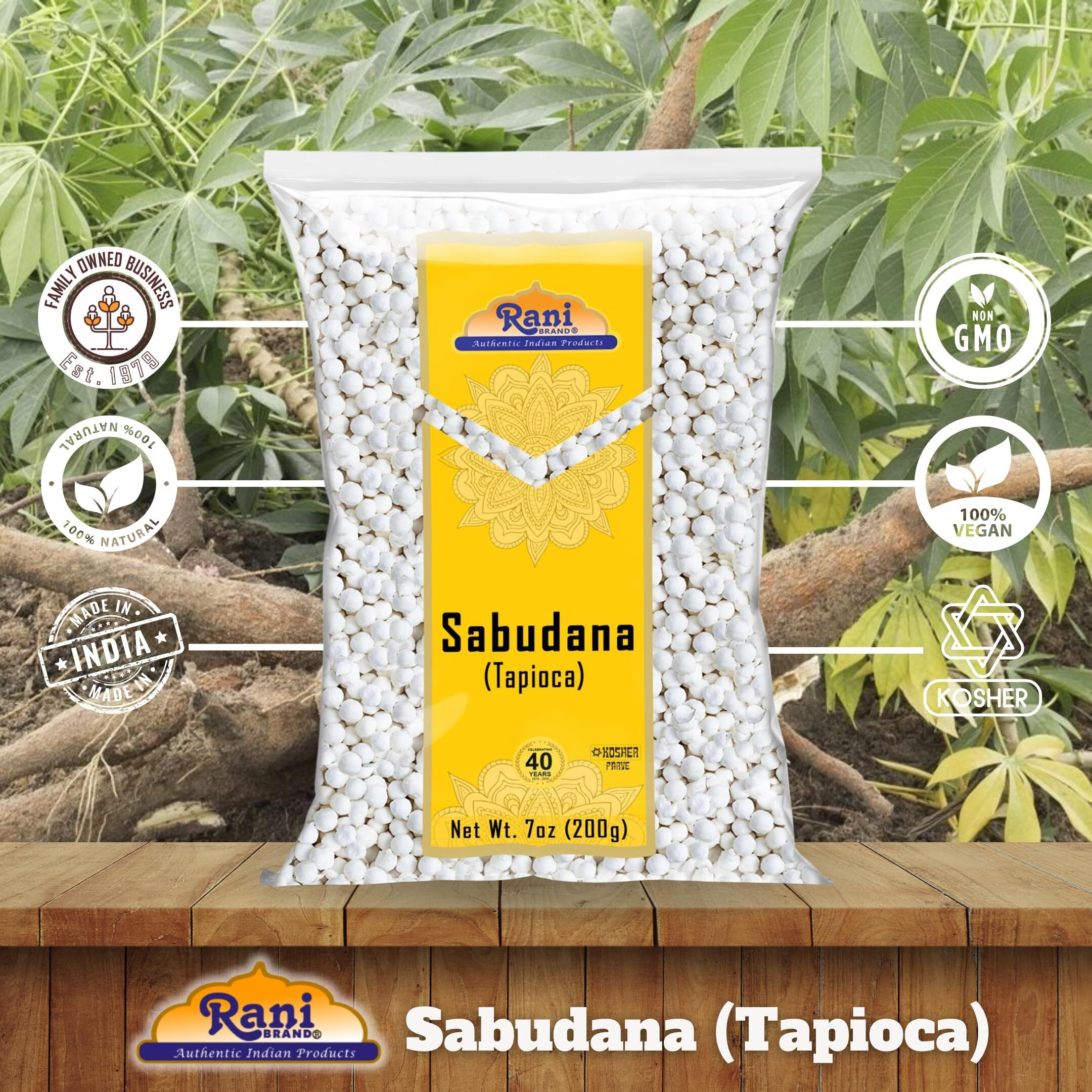 Rani Sabudana (Tapioca/Sago) Pearls 7oz (200g) ~ All Natural, Vegan, No Colors, NON-GMO, Kosher, Indian Origin