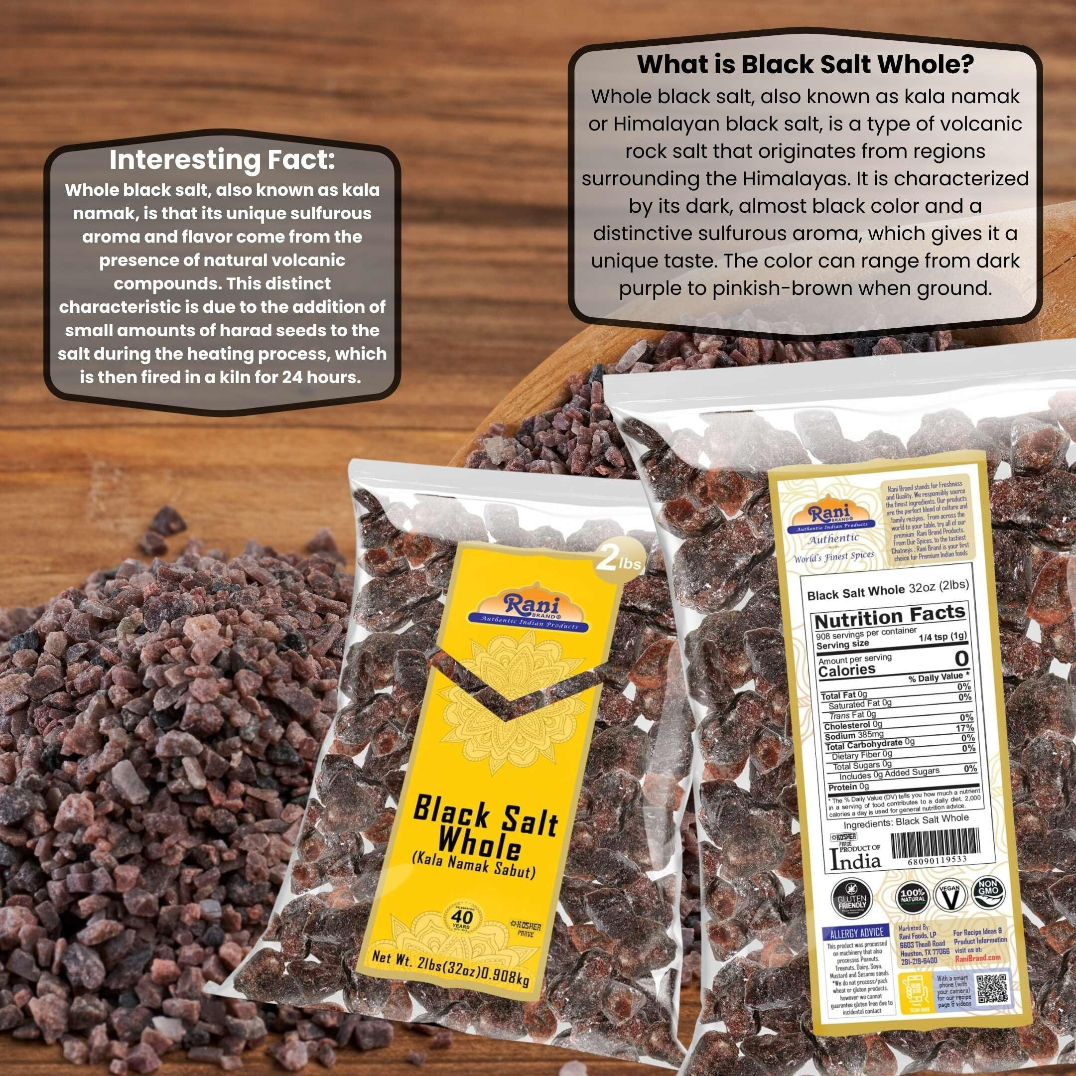 Rani Black Salt Raw Whole (Kala Namak) Mineral 32oz (2lbs) 908g ~ Unrefined, Pure and Natural, Vegan, Gluten Friendly, NON-GMO, Kosher, Indian Origin, Perfect for Tofu Scramble