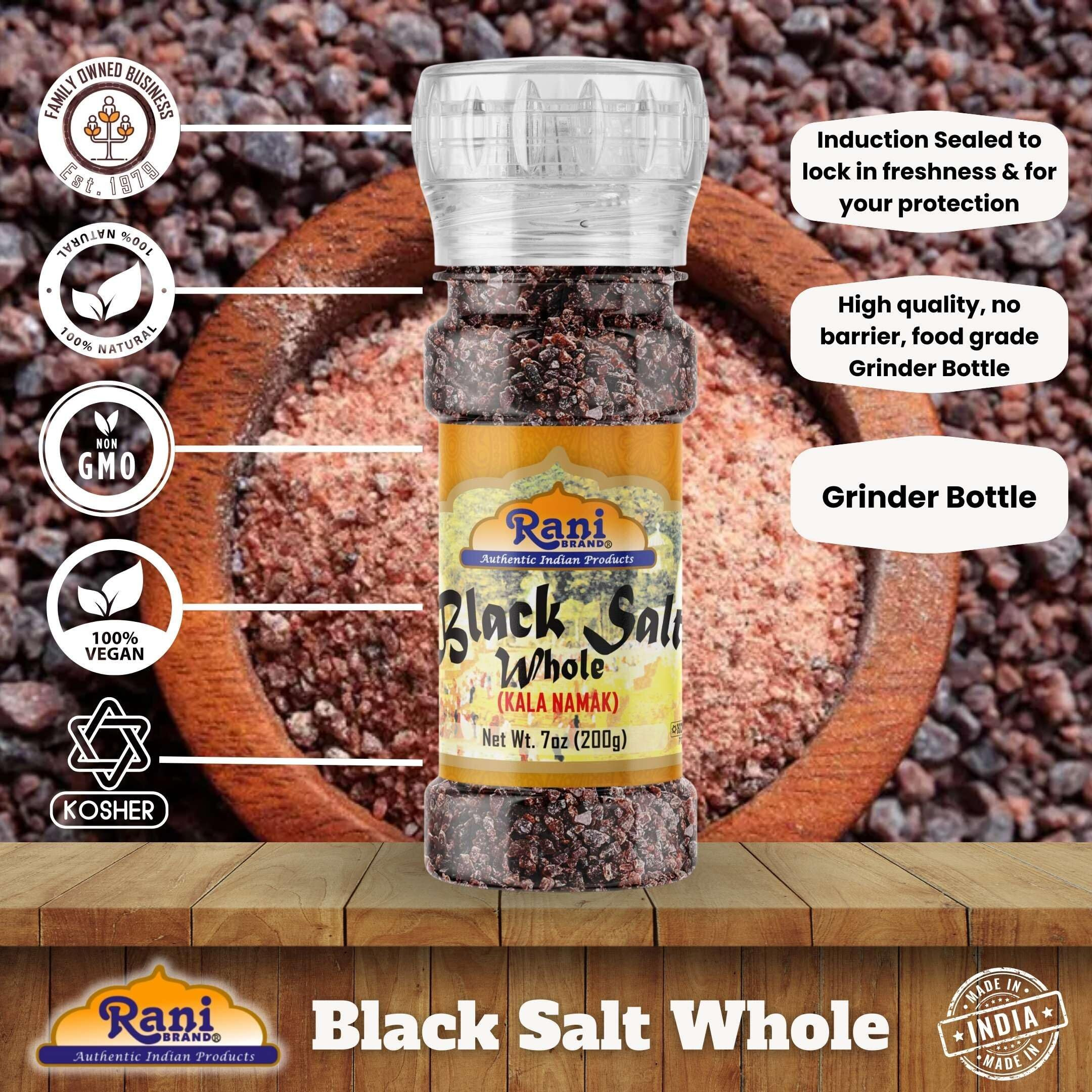 Rani Black Salt Raw Whole (Kala Namak) Mineral 7oz (200g) Grinder Bottle ~ Unrefined, Pure and Natural, Vegan, Gluten Friendly, NON-GMO, Kosher, Indian Origin, Perfect for Tofu Scramble