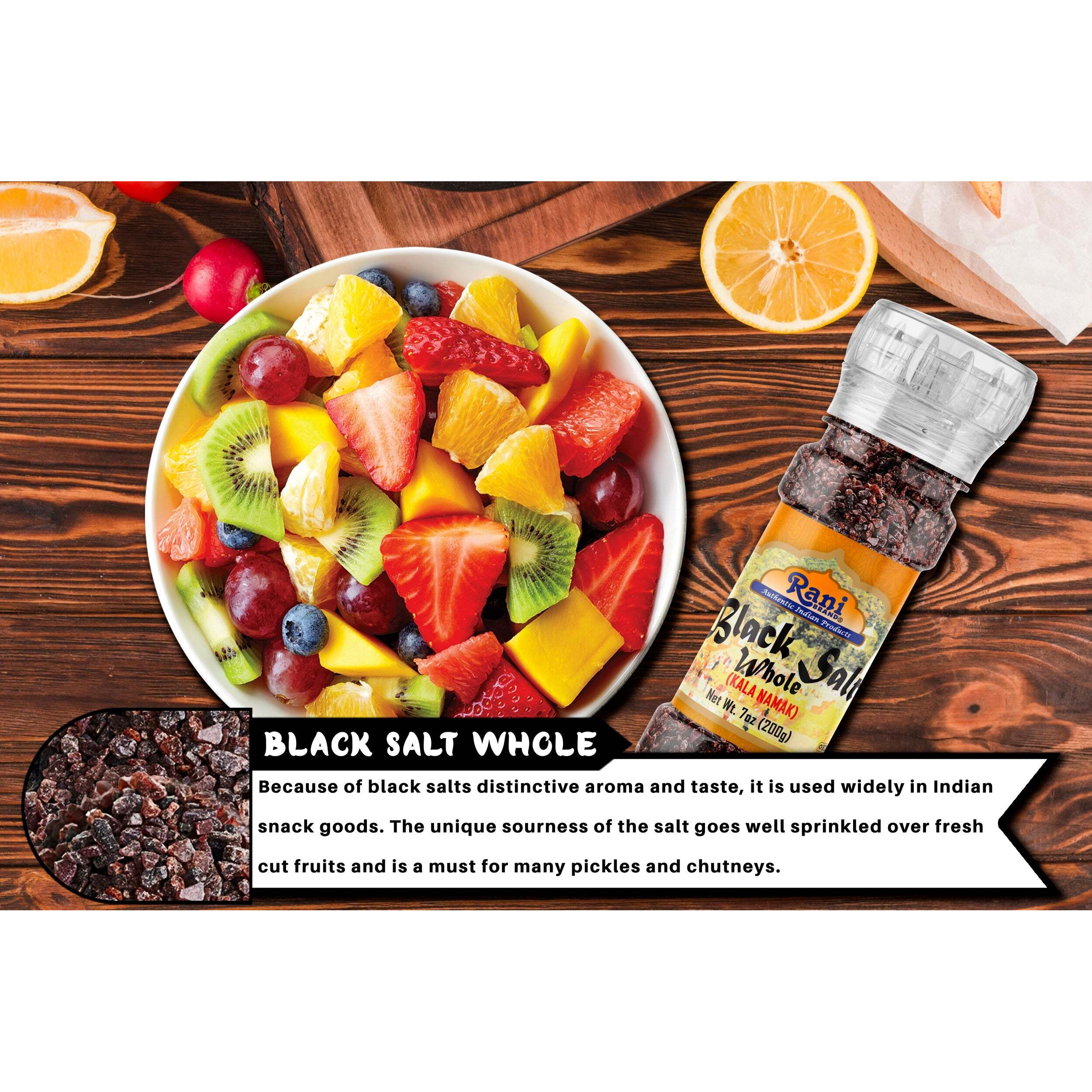 Rani Black Salt Raw Whole (Kala Namak) Mineral 7oz (200g) Grinder Bottle ~ Unrefined, Pure and Natural, Vegan, Gluten Friendly, NON-GMO, Kosher, Indian Origin, Perfect for Tofu Scramble