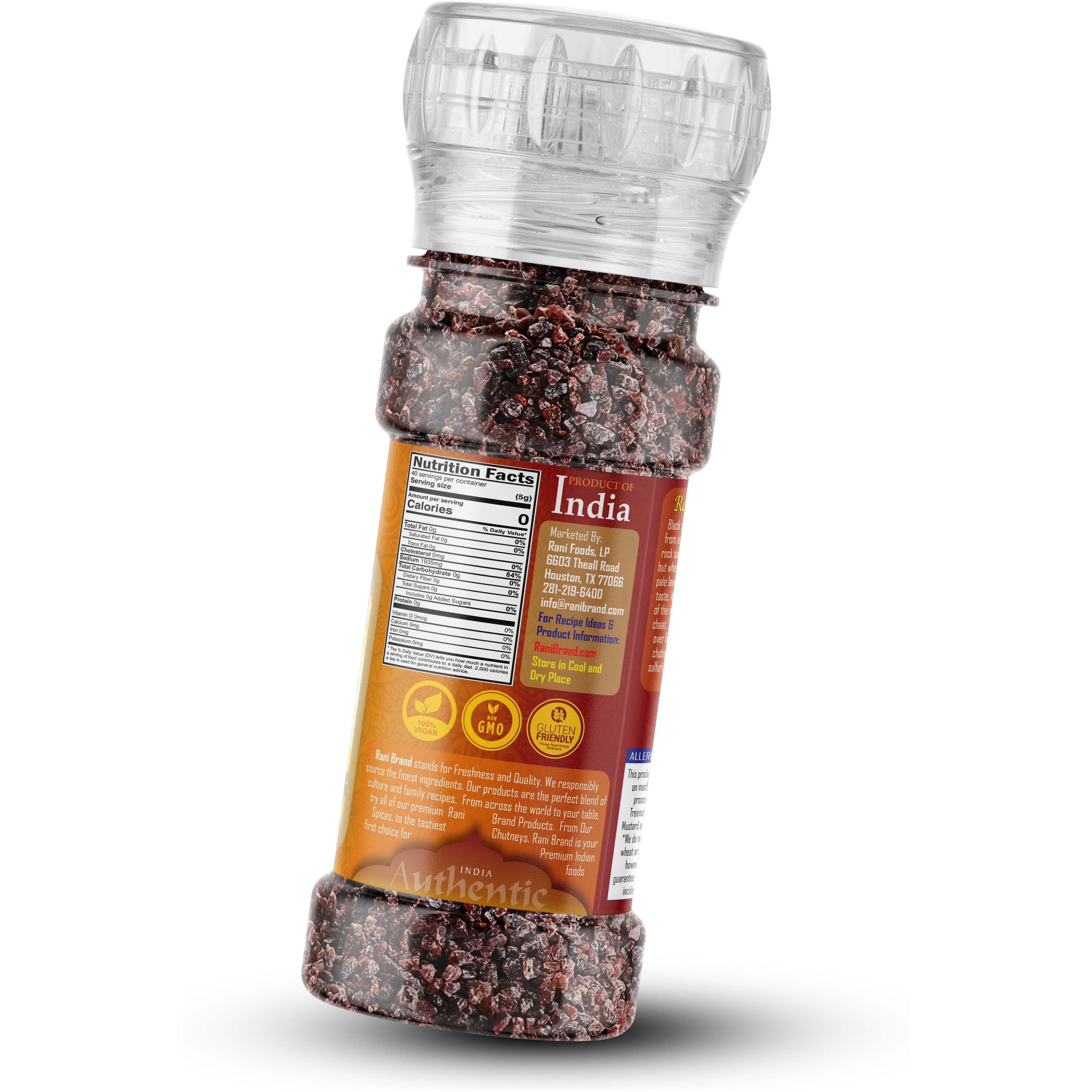 Rani Black Salt Raw Whole (Kala Namak) Mineral 7oz (200g) Grinder Bottle ~ Unrefined, Pure and Natural, Vegan, Gluten Friendly, NON-GMO, Kosher, Indian Origin, Perfect for Tofu Scramble