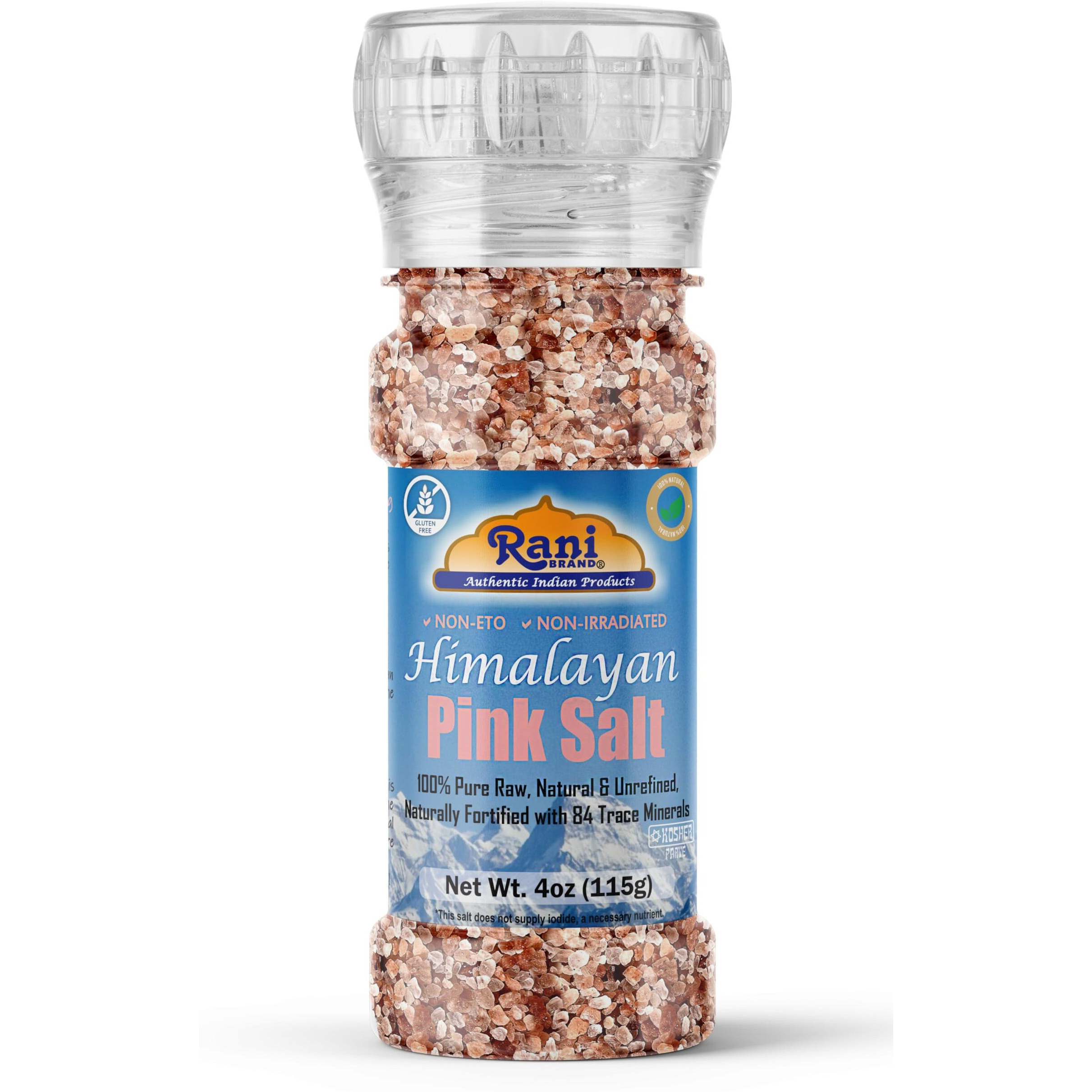 Rani Himalayan Pink Salt Granules (84 Essential Trace Minerals) 4oz (115g) Grinder Bottle~ All Natural, Vegan, Gluten Friendly, NON-GMO, Kosher, Indian Origin