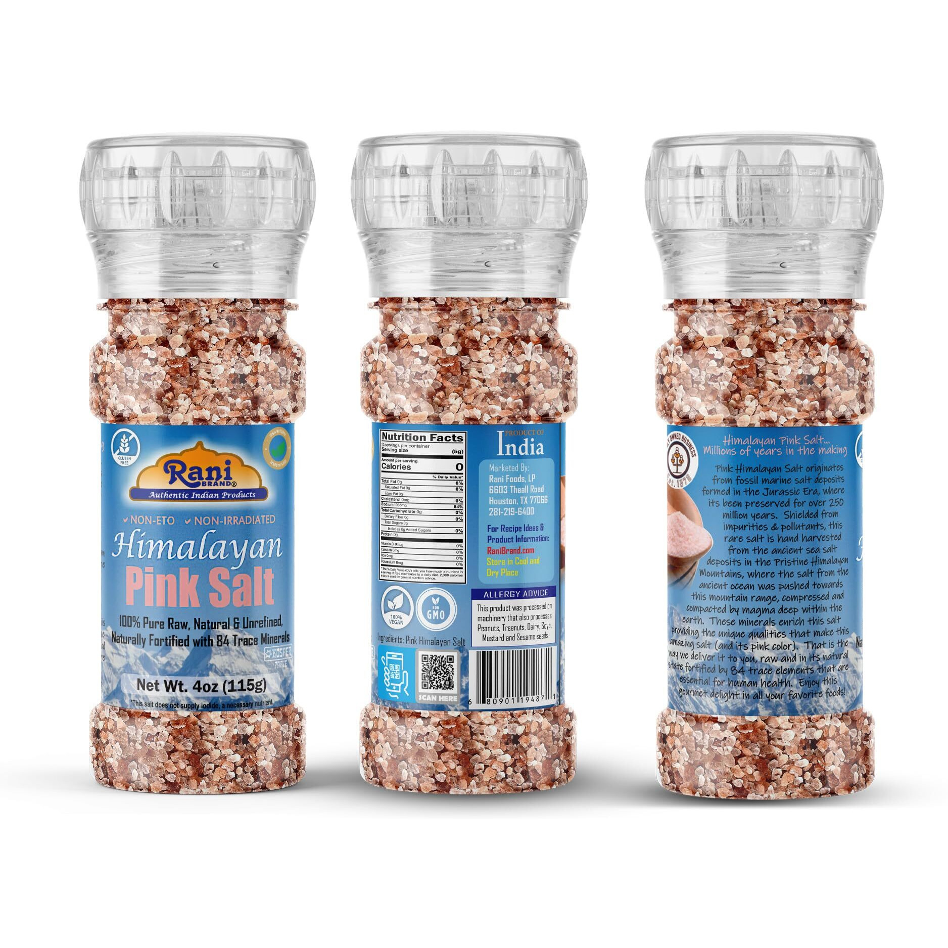 Rani Himalayan Pink Salt Granules (84 Essential Trace Minerals) 4oz (115g) Grinder Bottle~ All Natural, Vegan, Gluten Friendly, NON-GMO, Kosher, Indian Origin