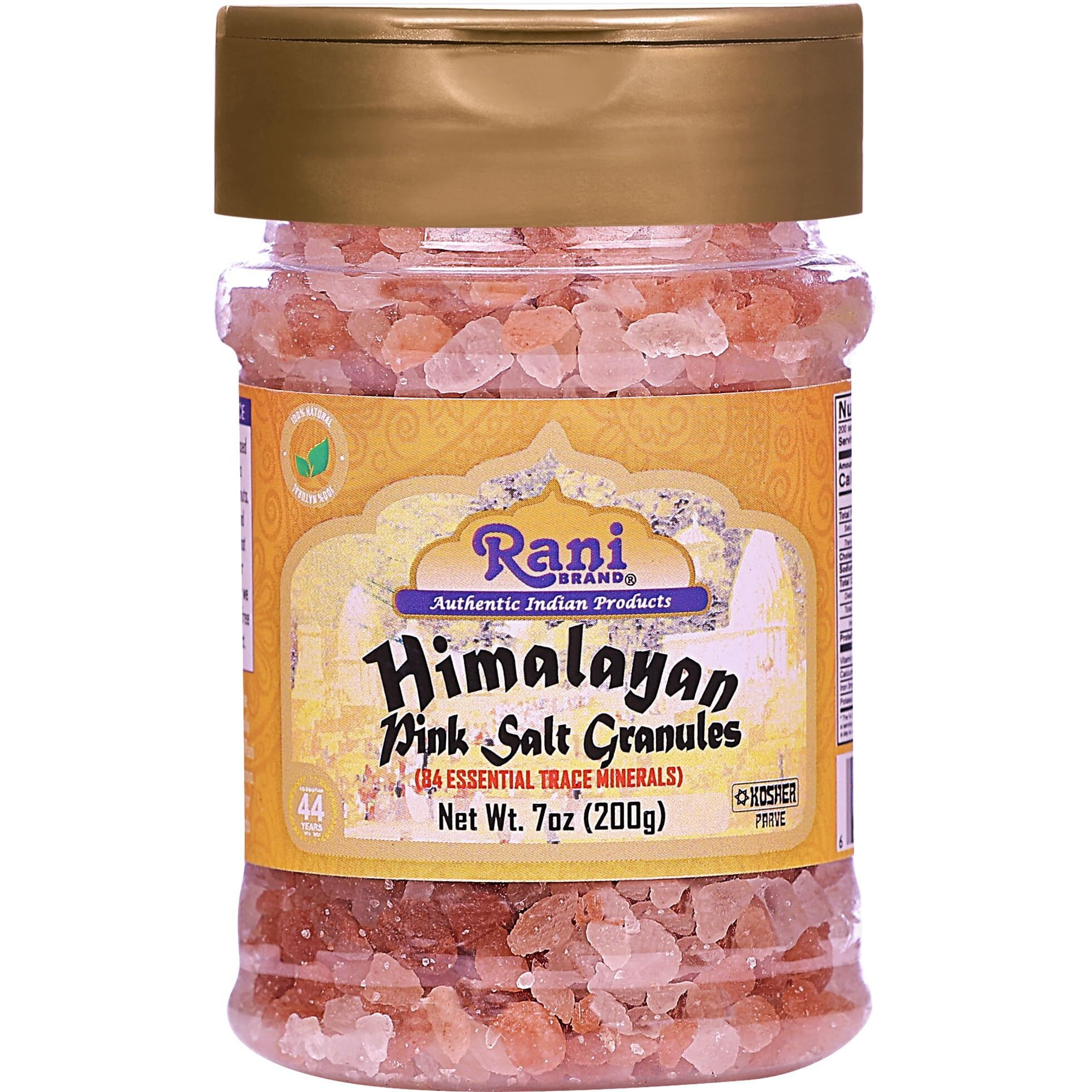 Rani Himalayan Pink Salt Granules (84 Essential Trace Minerals) 7oz (200g) PET Jar ~ All Natural, Vegan, Gluten Friendly, NON-GMO, Kosher, Indian Origin