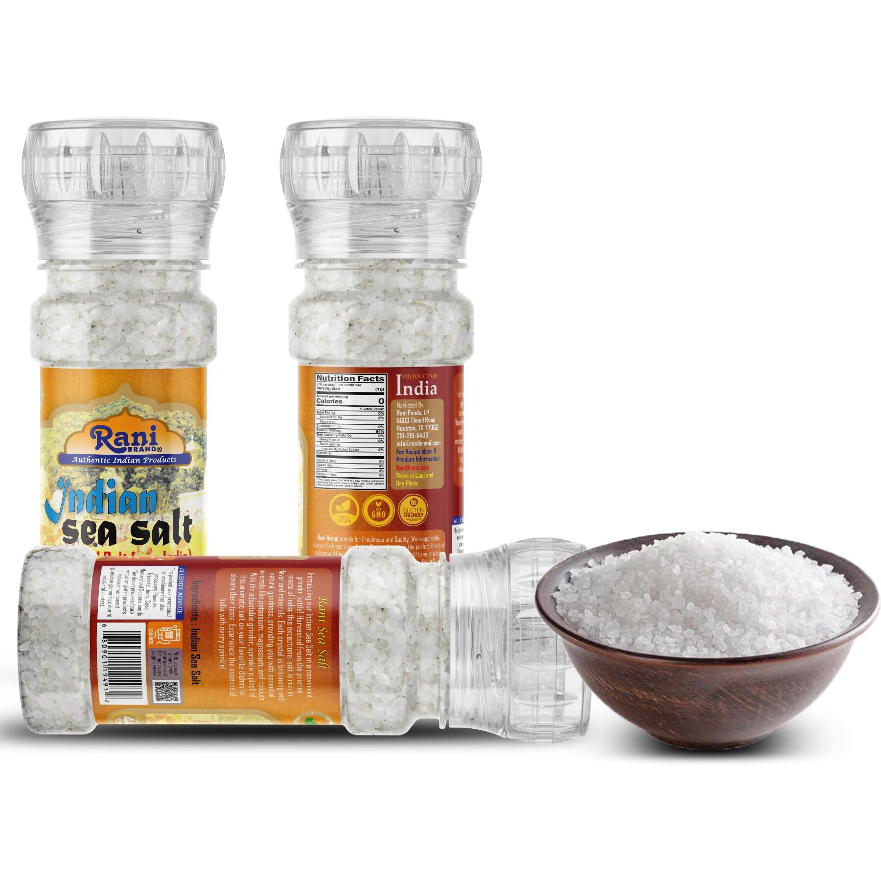 Rani Indian Sea Salt 4oz (115g) Grinder Bottle ~ Unrefined, Pure and Natural, Vegan, Gluten Friendly, NON-GMO, Kosher, Indian Origin