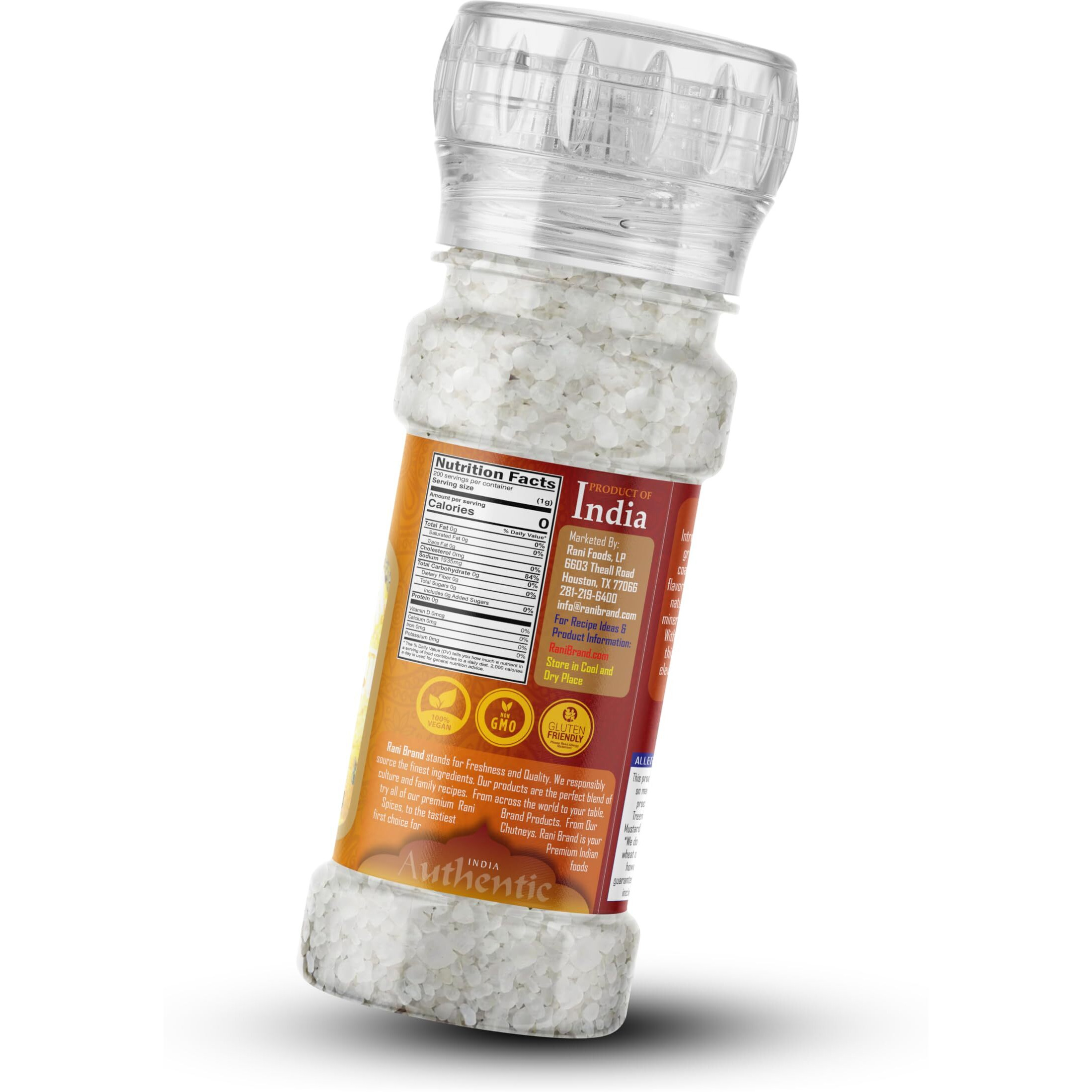 Rani Indian Sea Salt 4oz (115g) Grinder Bottle ~ Unrefined, Pure and Natural, Vegan, Gluten Friendly, NON-GMO, Kosher, Indian Origin