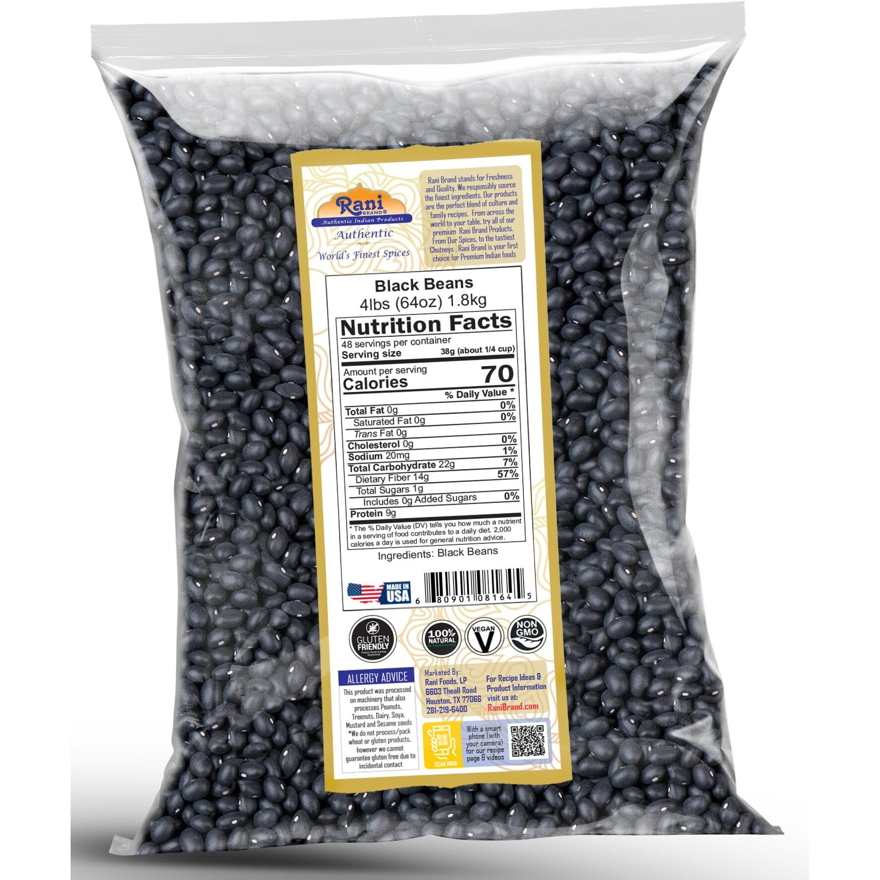 Rani Black Beans (Thull Rajma) 64oz (4lbs) 1.81kg Bulk ~ All Natural, Vegan, Gluten Friendly, NON-GMO, Kosher, Product of USA