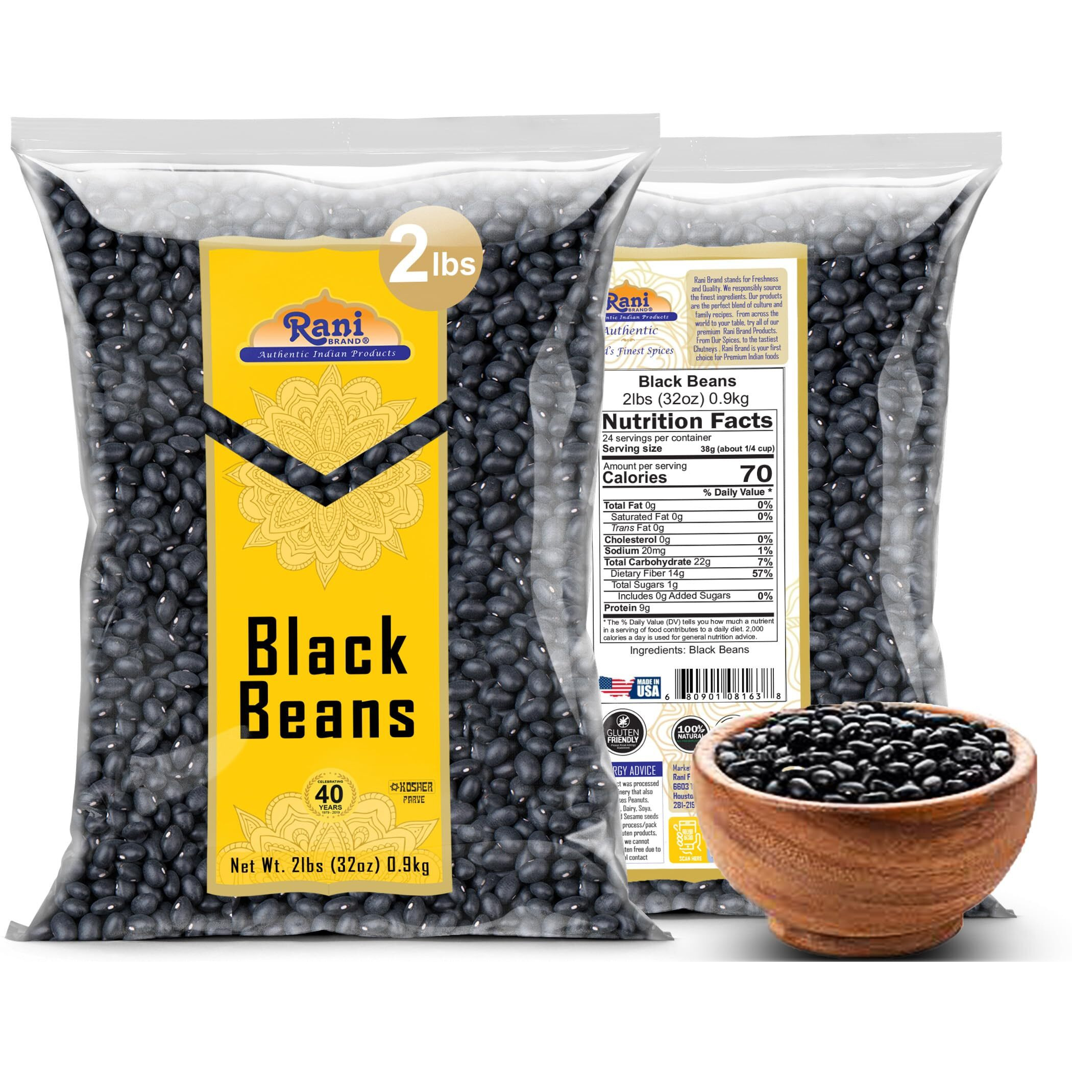 Rani Black Beans (Turtle Beans) 32oz (2lbs) 908g ~ All Natural, Vegan, Gluten Friendly, NON-GMO, Kosher, Product of USA