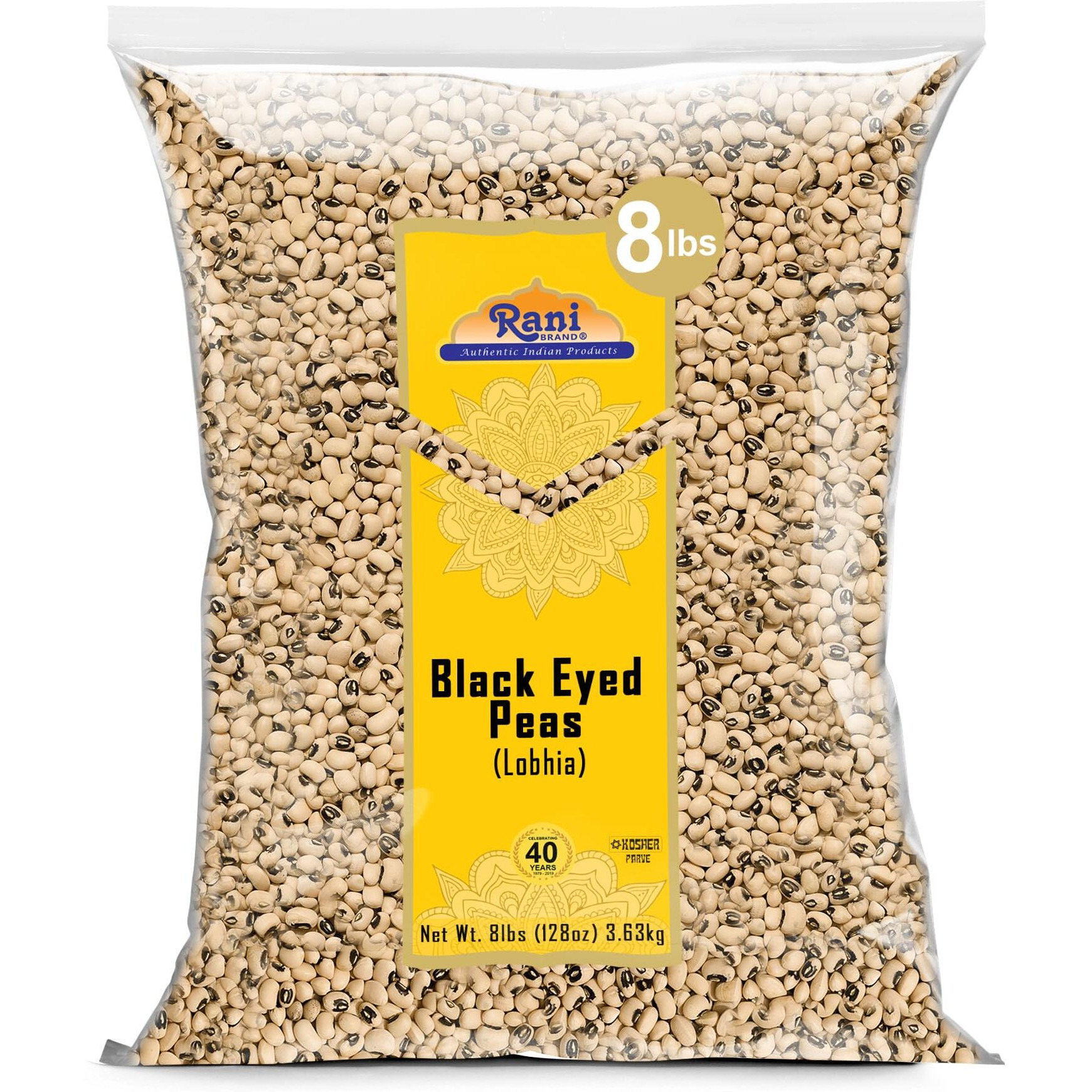 Rani Black Eyed Peas, Dried Cowpeas (Lobhia) 128oz (8lbs) 3.63kg Bulk ~ All Natural, Vegan, Kosher, Gluten Friendly, Product of USA