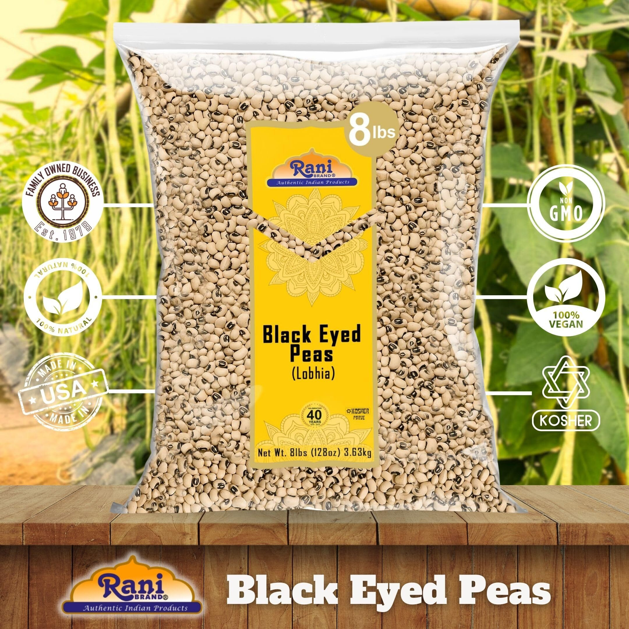 Rani Black Eyed Peas, Dried Cowpeas (Lobhia) 128oz (8lbs) 3.63kg Bulk ~ All Natural, Vegan, Kosher, Gluten Friendly, Product of USA