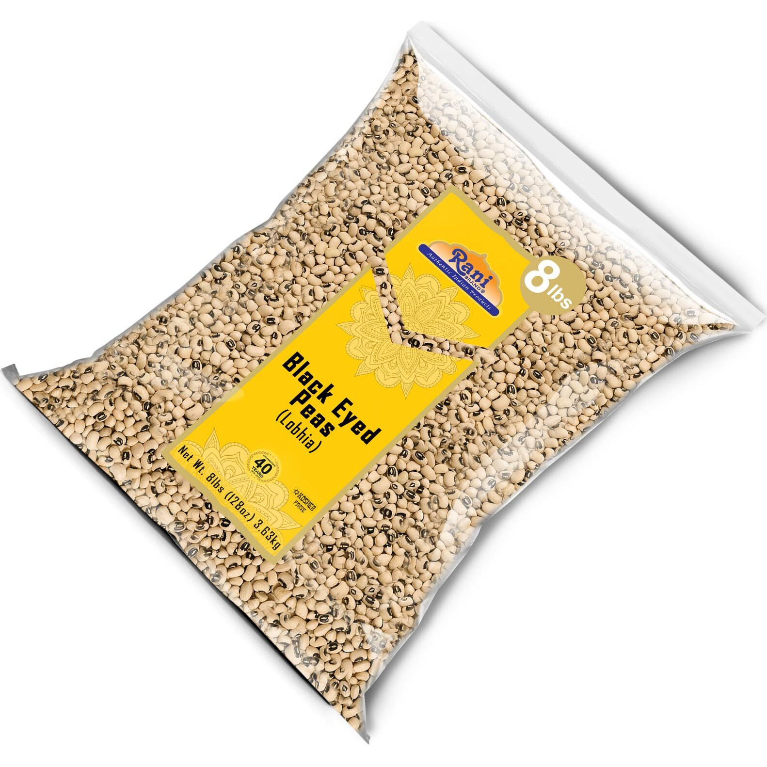 Rani Black Eyed Peas, Dried Cowpeas (Lobhia) 128oz (8lbs) 3.63kg Bulk ~ All Natural, Vegan, Kosher, Gluten Friendly, Product of USA