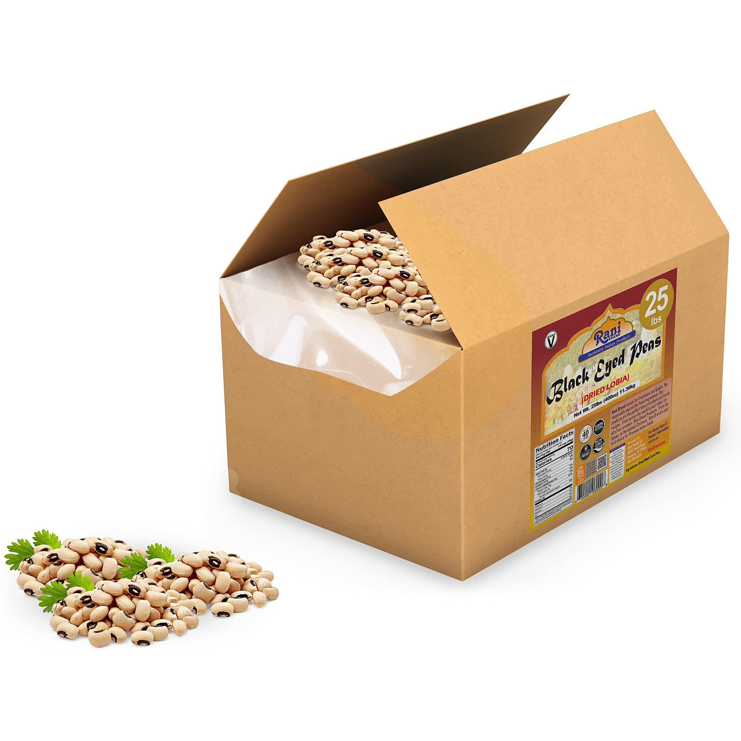 Rani Black Eyed Peas, Dried Cowpeas (Lobhia) 400oz (25lbs) 11.36kg Bulk Box ~ All Natural, Vegan, Kosher, Gluten Friendly, Product of USA