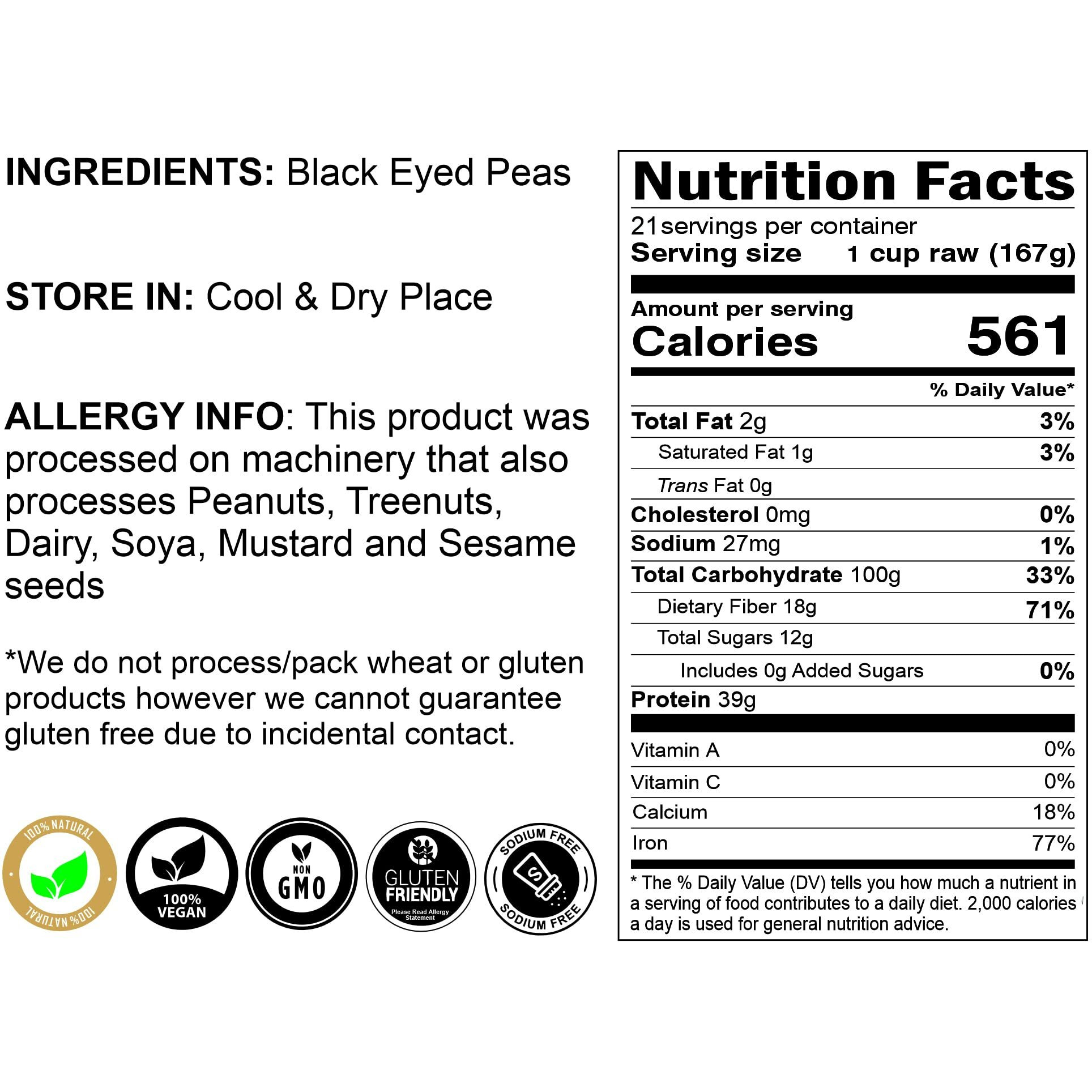 Rani Black Eyed Peas, Dried Cowpeas (Lobhia) 400oz (25lbs) 11.36kg Bulk Box ~ All Natural, Vegan, Kosher, Gluten Friendly, Product of USA