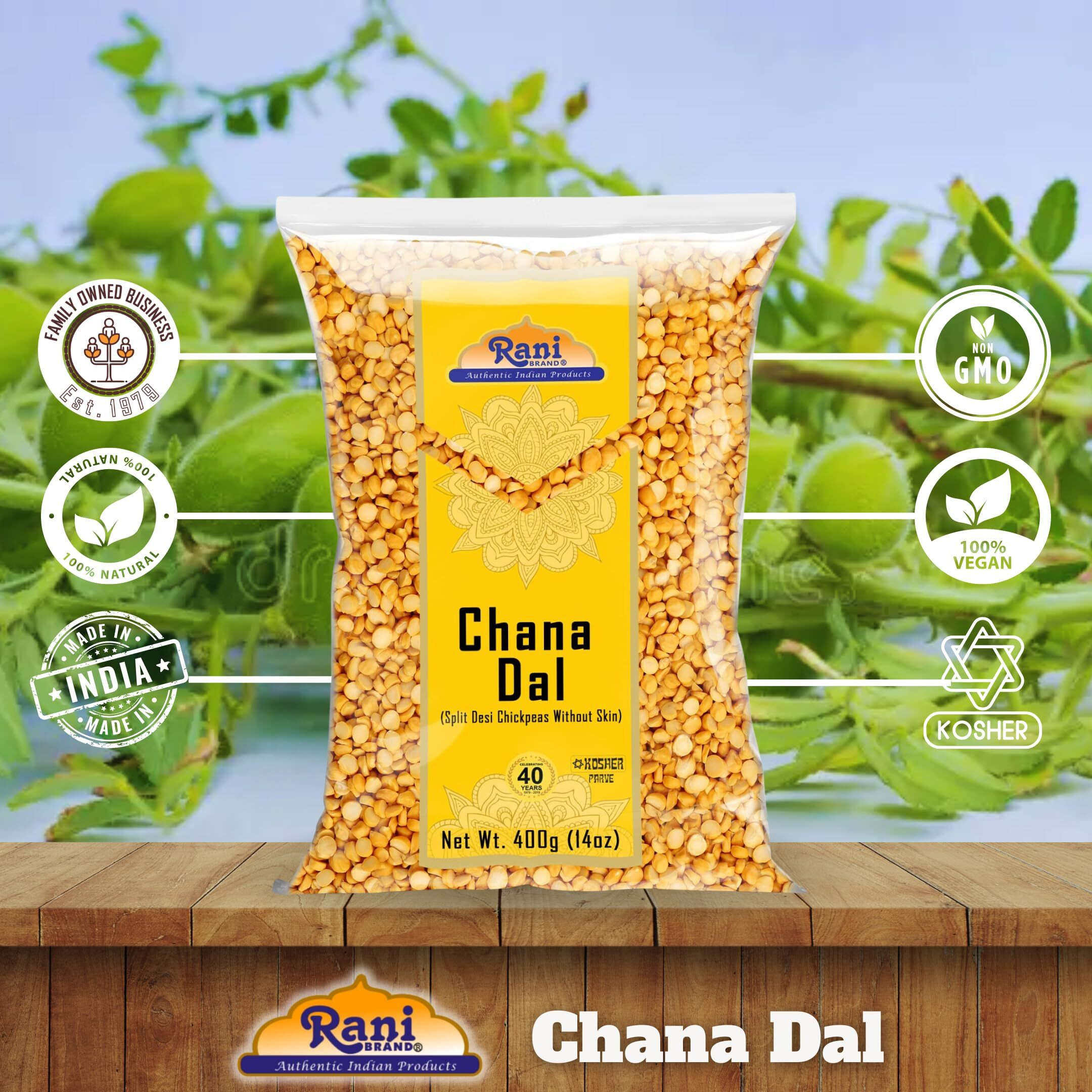 Rani Chana Dal (Split Desi Chickpeas without skin) 14oz (400g) ~ All Natural, Gluten Friendly, NON-GMO, Kosher, Vegan, Indian Origin