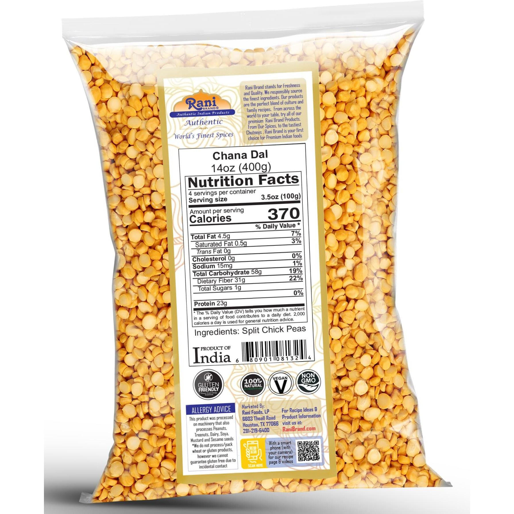 Rani Chana Dal (Split Desi Chickpeas without skin) 14oz (400g) ~ All Natural, Gluten Friendly, NON-GMO, Kosher, Vegan, Indian Origin