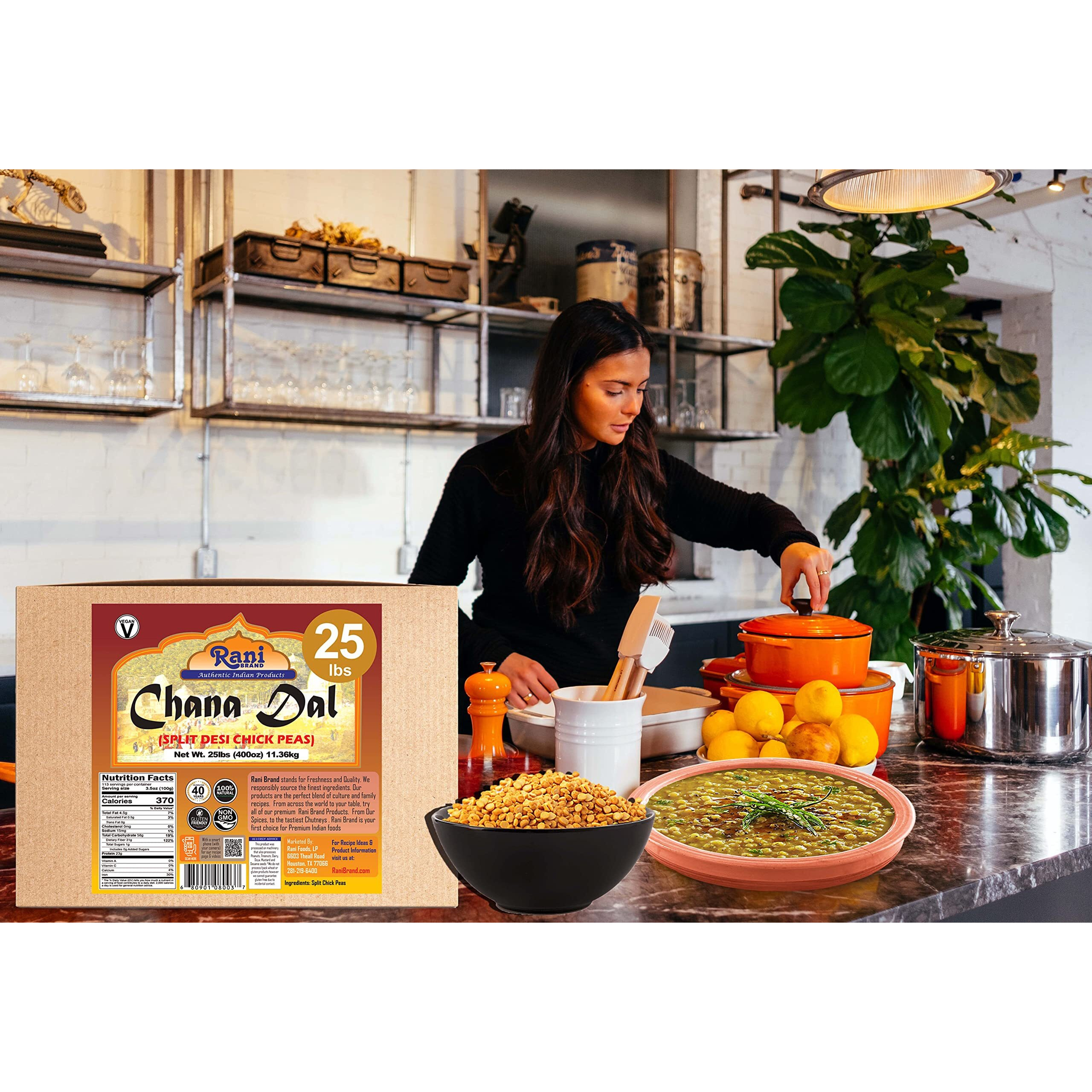 Rani Chana Dal (Split Desi Chickpeas without skin) 400oz (25lbs) 11.36kg Bulk Box ~ All Natural, Gluten Friendly, NON-GMO, Kosher, Vegan, Indian Origin