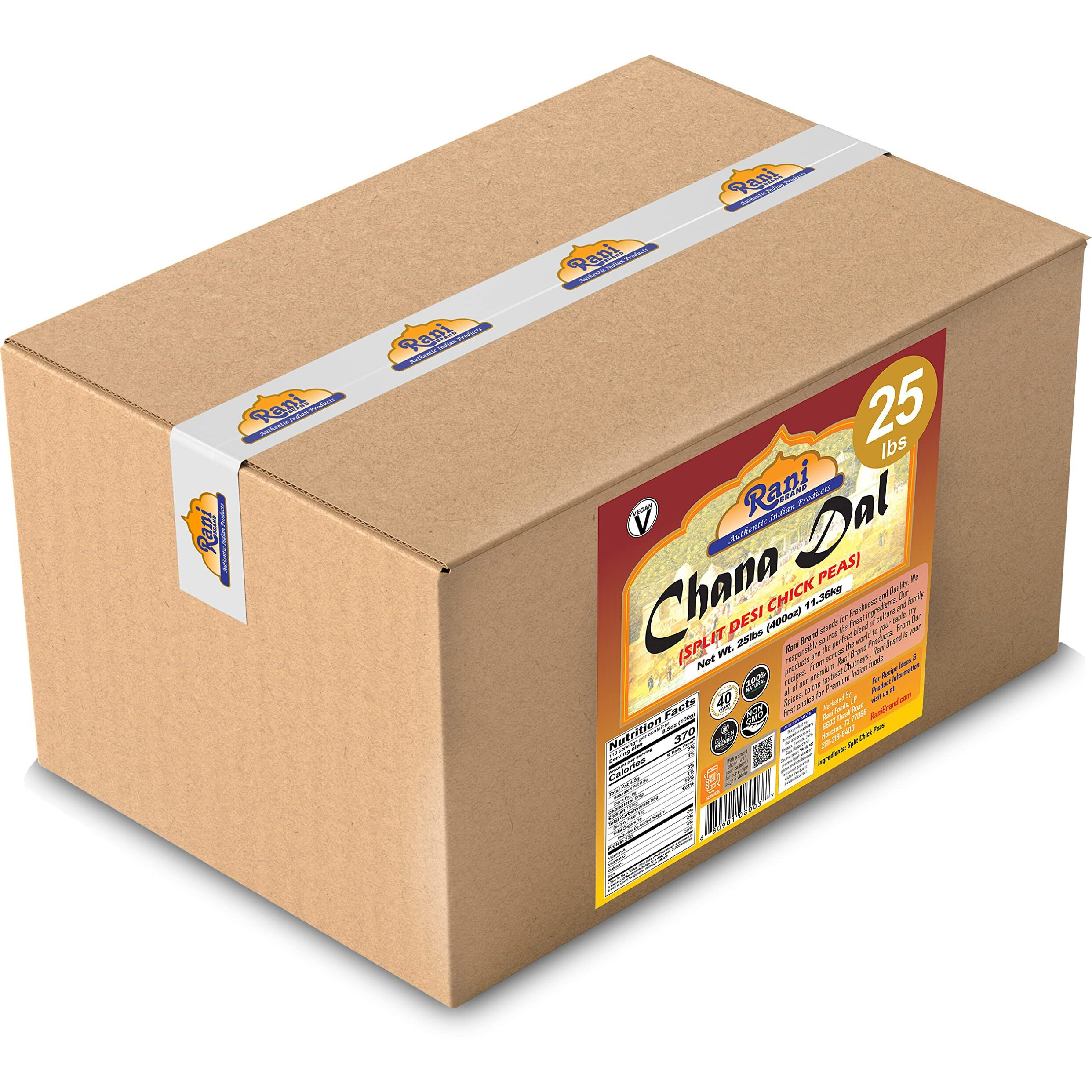 Rani Chana Dal (Split Desi Chickpeas without skin) 400oz (25lbs) 11.36kg Bulk Box ~ All Natural, Gluten Friendly, NON-GMO, Kosher, Vegan, Indian Origin