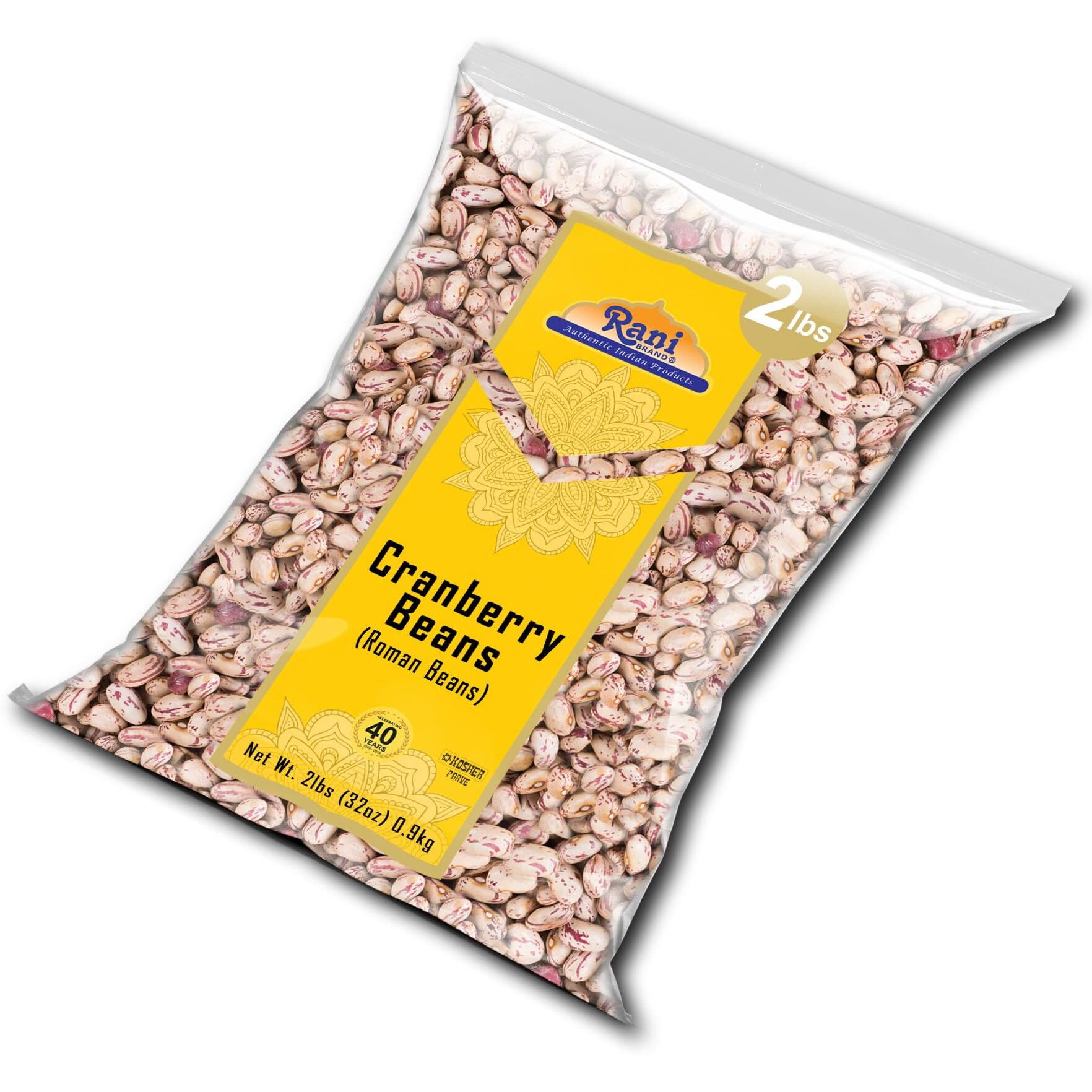 Rani Cranberry Beans (Roman Beans) 32oz (2lbs) 908g ~ All Natural, Vegan, Gluten Friendly, NON-GMO, Kosher, Product of USA