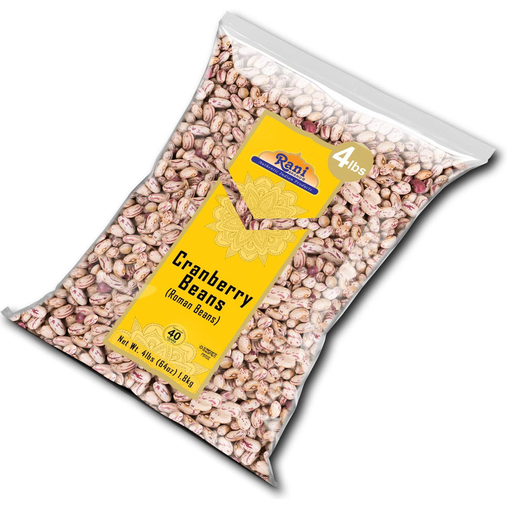 Rani Cranberry Beans (Roman Beans) 64oz (4lbs) 1.81kg Bulk ~ All Natural, Vegan, Gluten Friendly, NON-GMO, Kosher, Product of USA