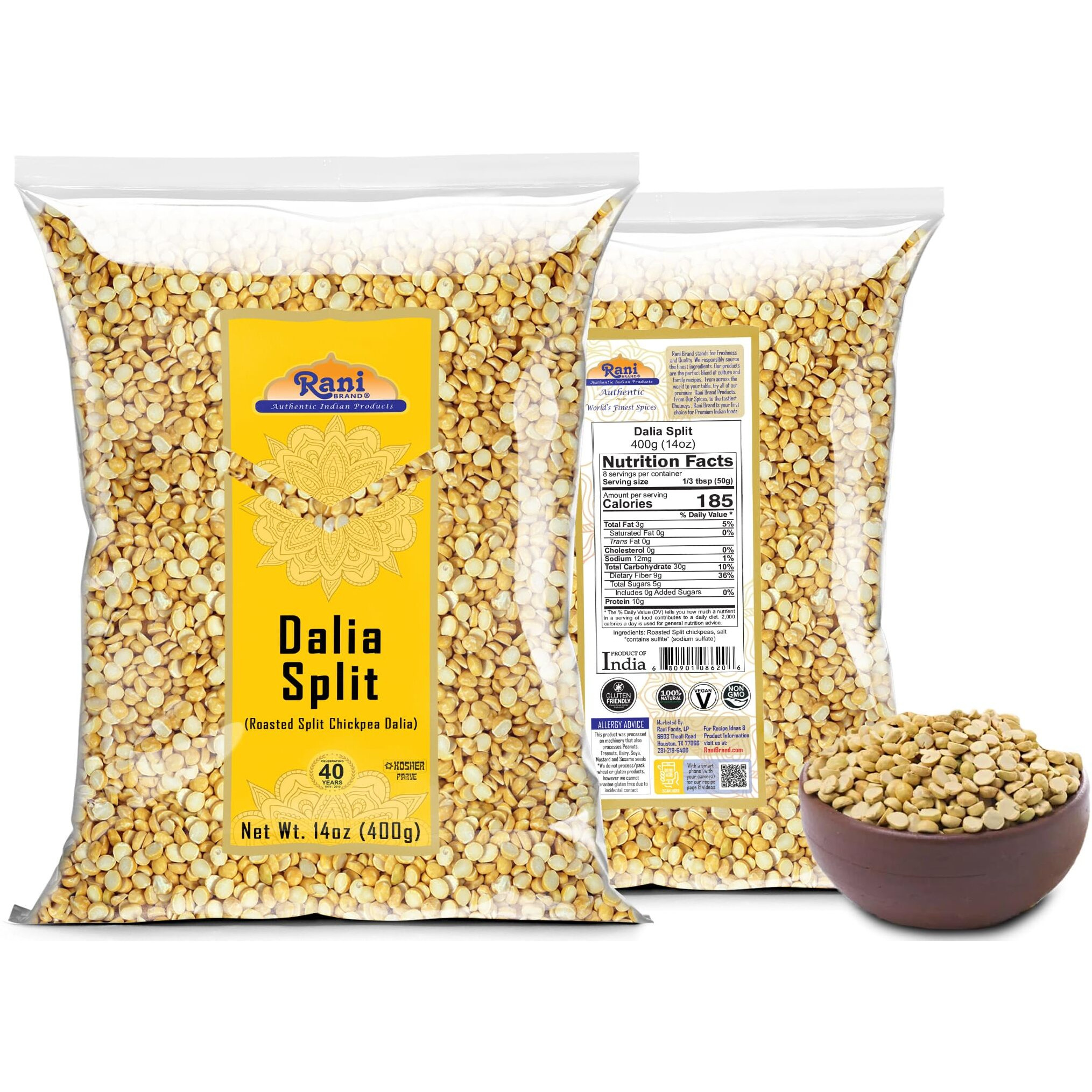 Rani Daliya Split (Roasted Split Chickpeas Dalia) 400g (14oz) ~ All Natural, Vegan, Indian Origin