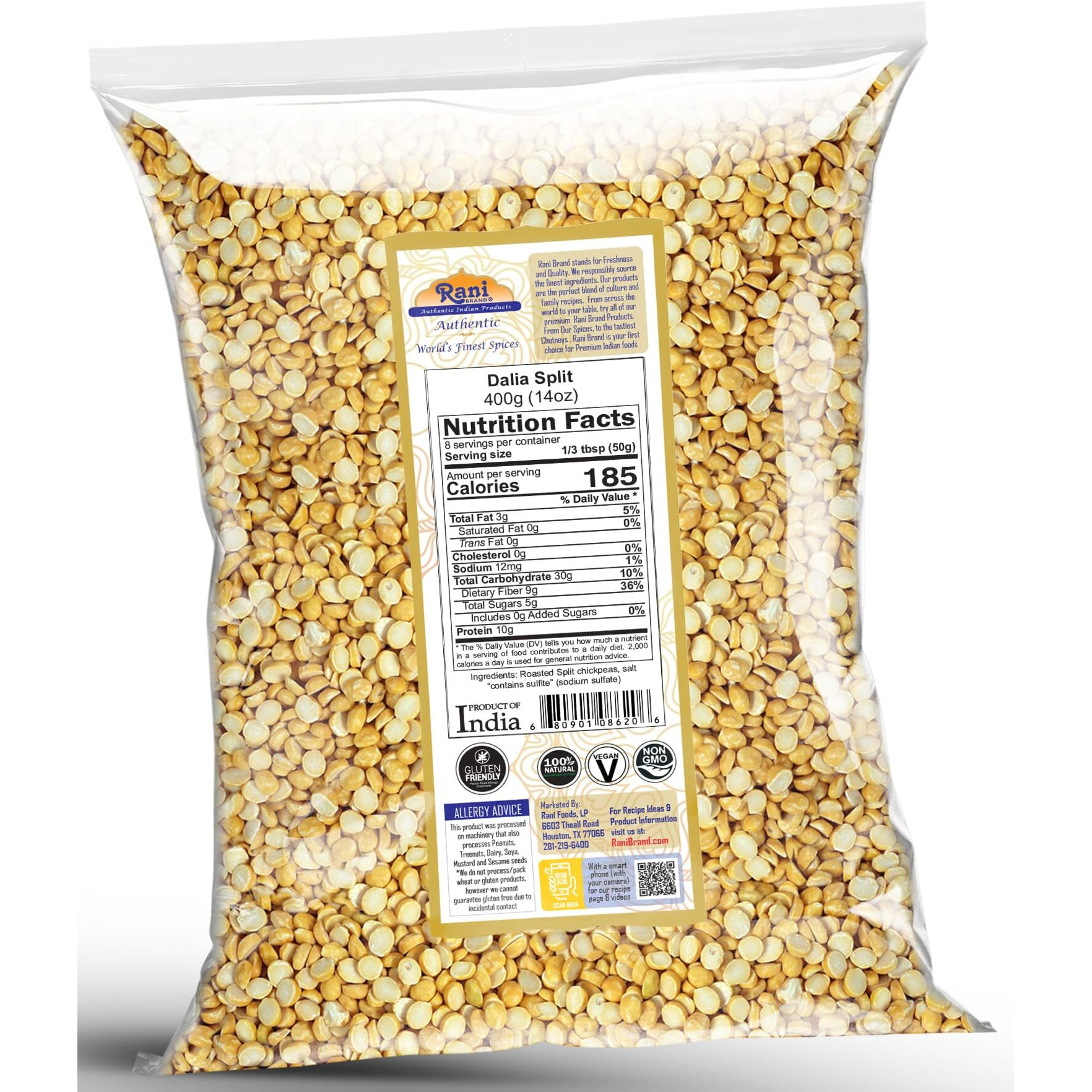 Rani Daliya Split (Roasted Split Chickpeas Dalia) 400g (14oz) ~ All Natural, Vegan, Indian Origin