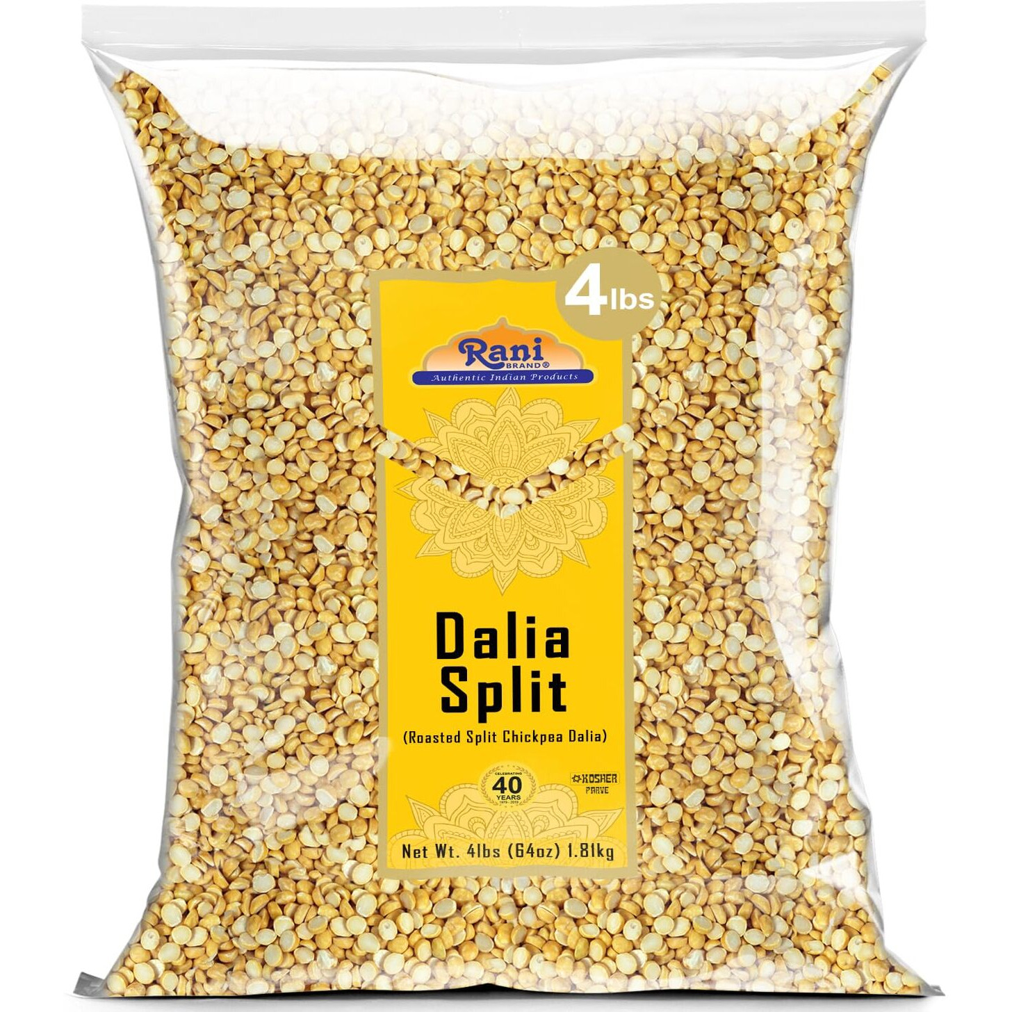 Rani Daliya Split (Roasted Split Chickpeas Dalia) 4lbs (64oz) ~ All Natural, Vegan, Indian Origin