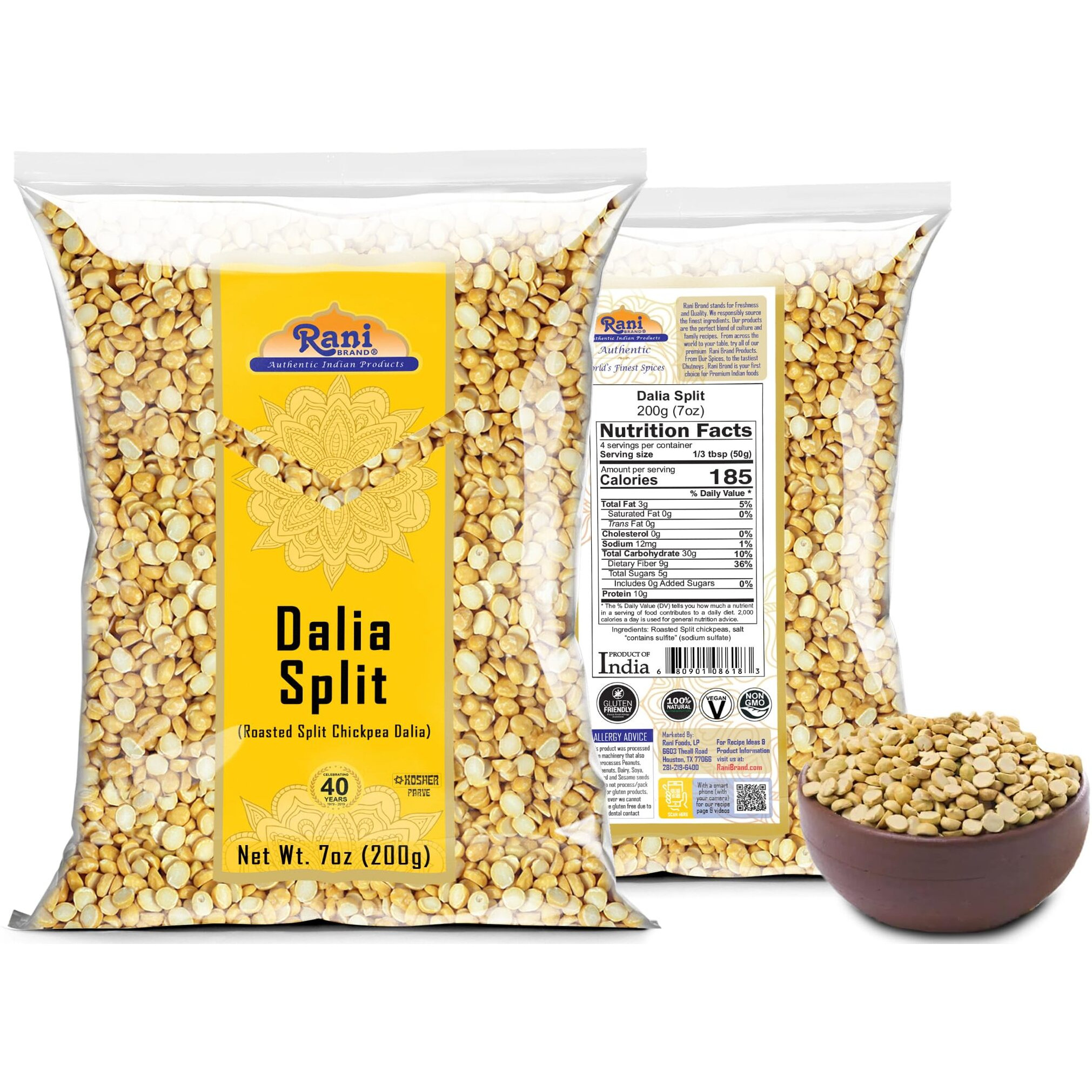 Rani Daliya Split (Roasted Split Chickpeas Dalia) 7oz (200g) ~ All Natural, Vegan, Indian Origin