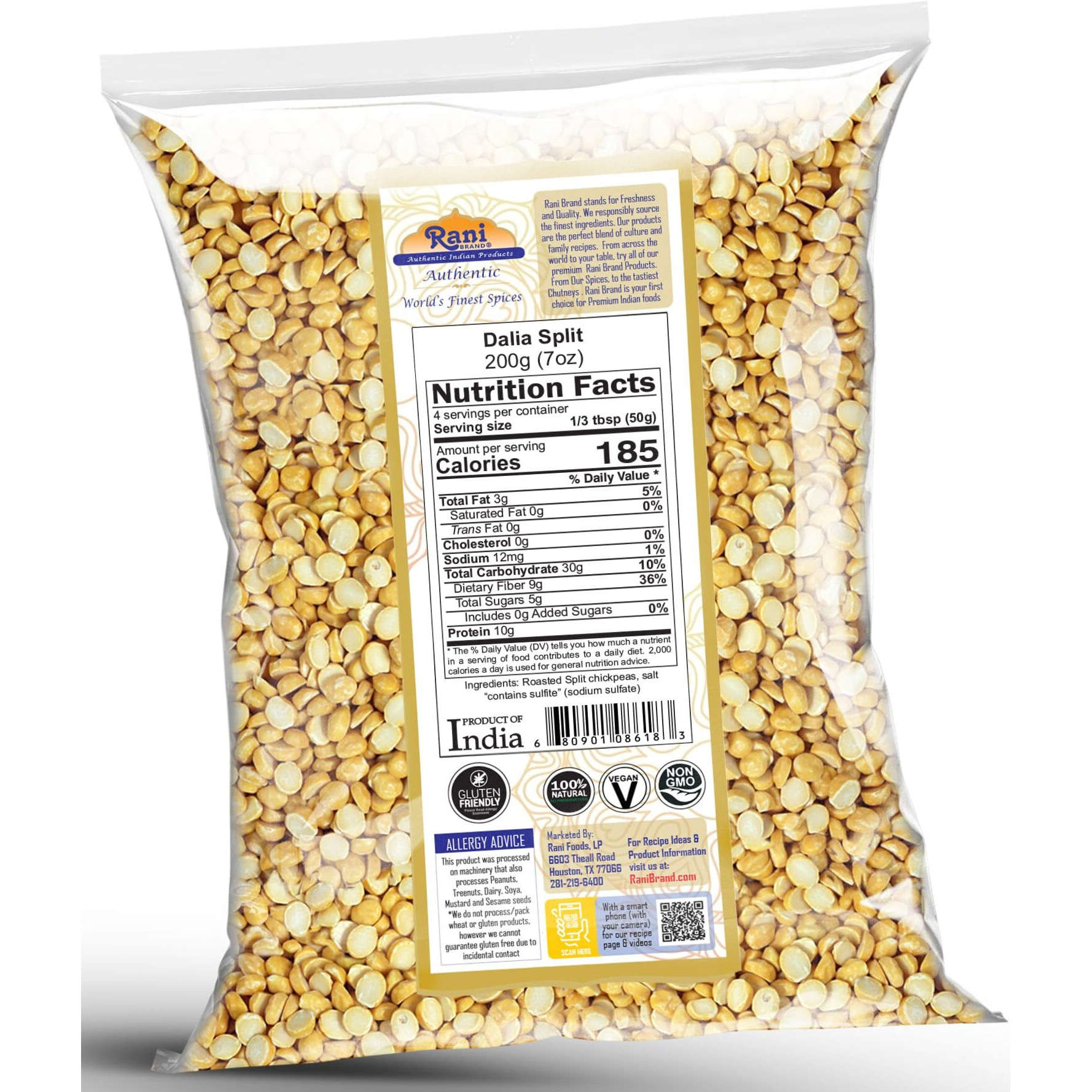 Rani Daliya Split (Roasted Split Chickpeas Dalia) 7oz (200g) ~ All Natural, Vegan, Indian Origin