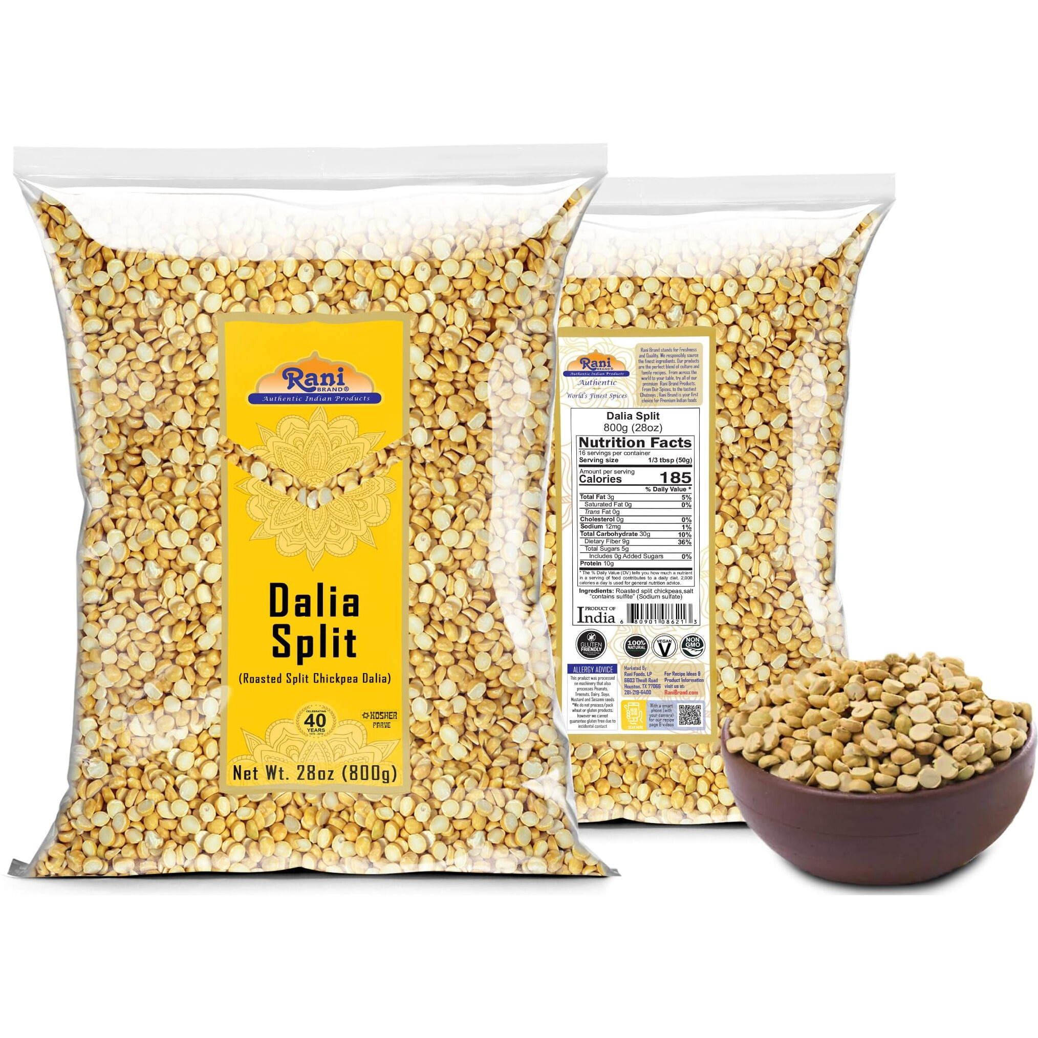 Rani Daliya Split (Roasted Split Chickpeas Dalia) 800g (28oz) ~ All Natural, Vegan, Indian Origin