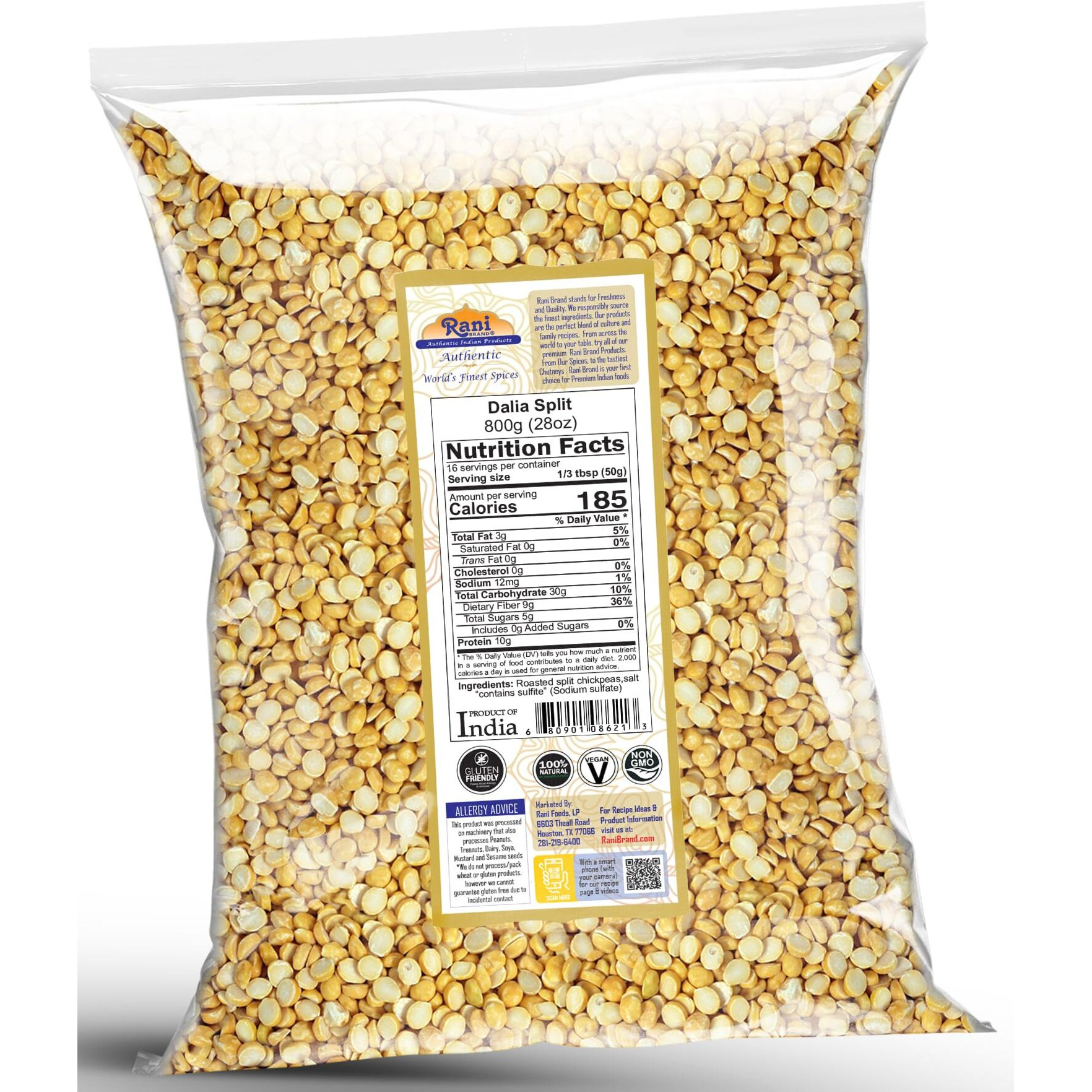 Rani Daliya Split (Roasted Split Chickpeas Dalia) 800g (28oz) ~ All Natural, Vegan, Indian Origin