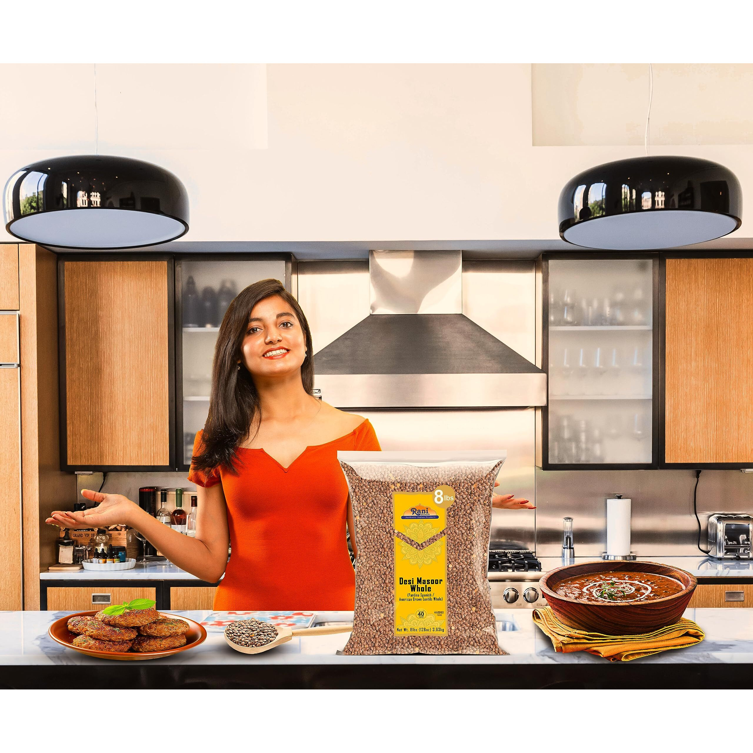Rani Desi Masoor (Masur) Whole 128oz (8lbs) 3.63kg (aka. Pardina Spanish/American Brown Lentils Whole) Bulk ~ All Natural, Vegan, Gluten Friendly, Kosher, Product of USA
