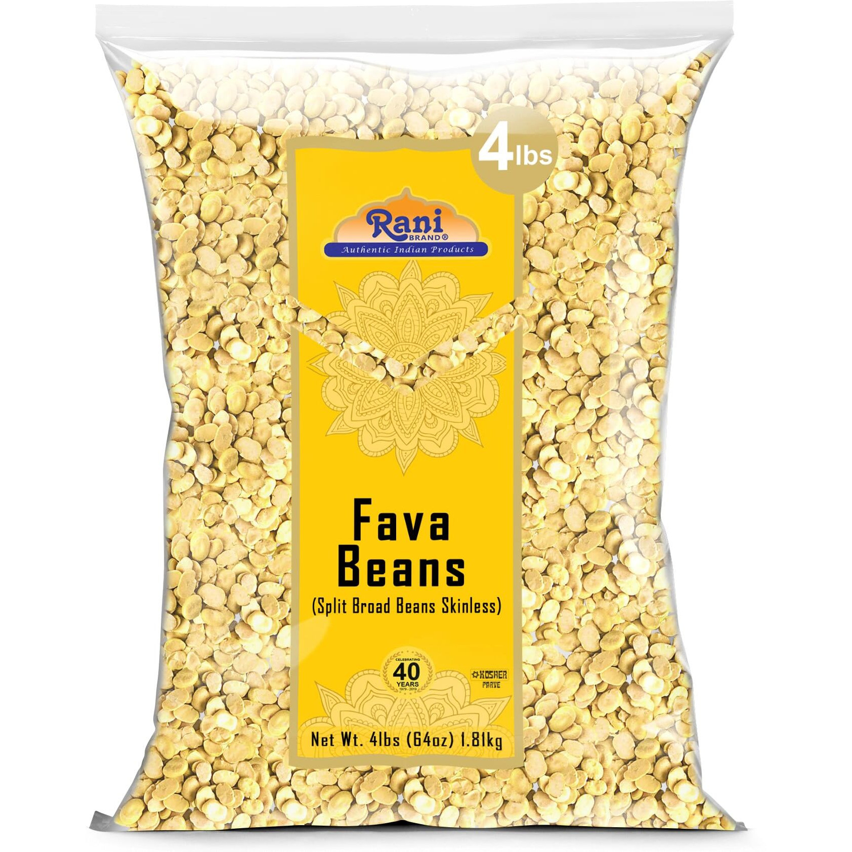 Rani Fava Beans (Split Broad Beans Skinless) 64oz (4lbs) 1.81kg Bulk ~ All Natural, Gluten Friendly, Non-GMO, Kosher, Vegan, Product of USA