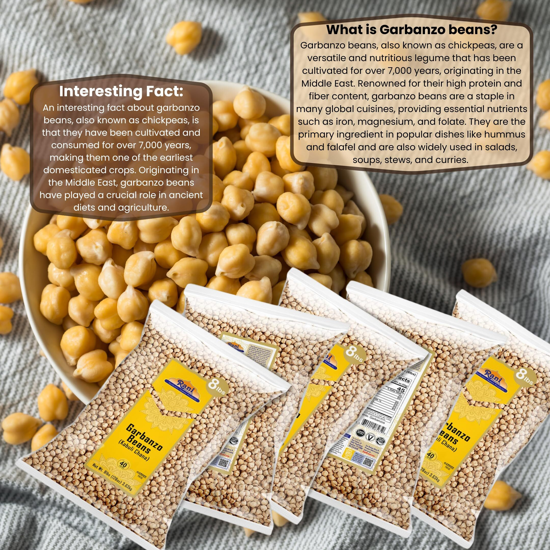 Rani Garbanzo Beans (Kabuli Chana) 128oz (8lbs) 3.63kg x Pack of 5 (Total of 40lbs) Bulk ~ All Natural, Vegan, Gluten Friendly, NON-GMO, Kosher, Indian Origin