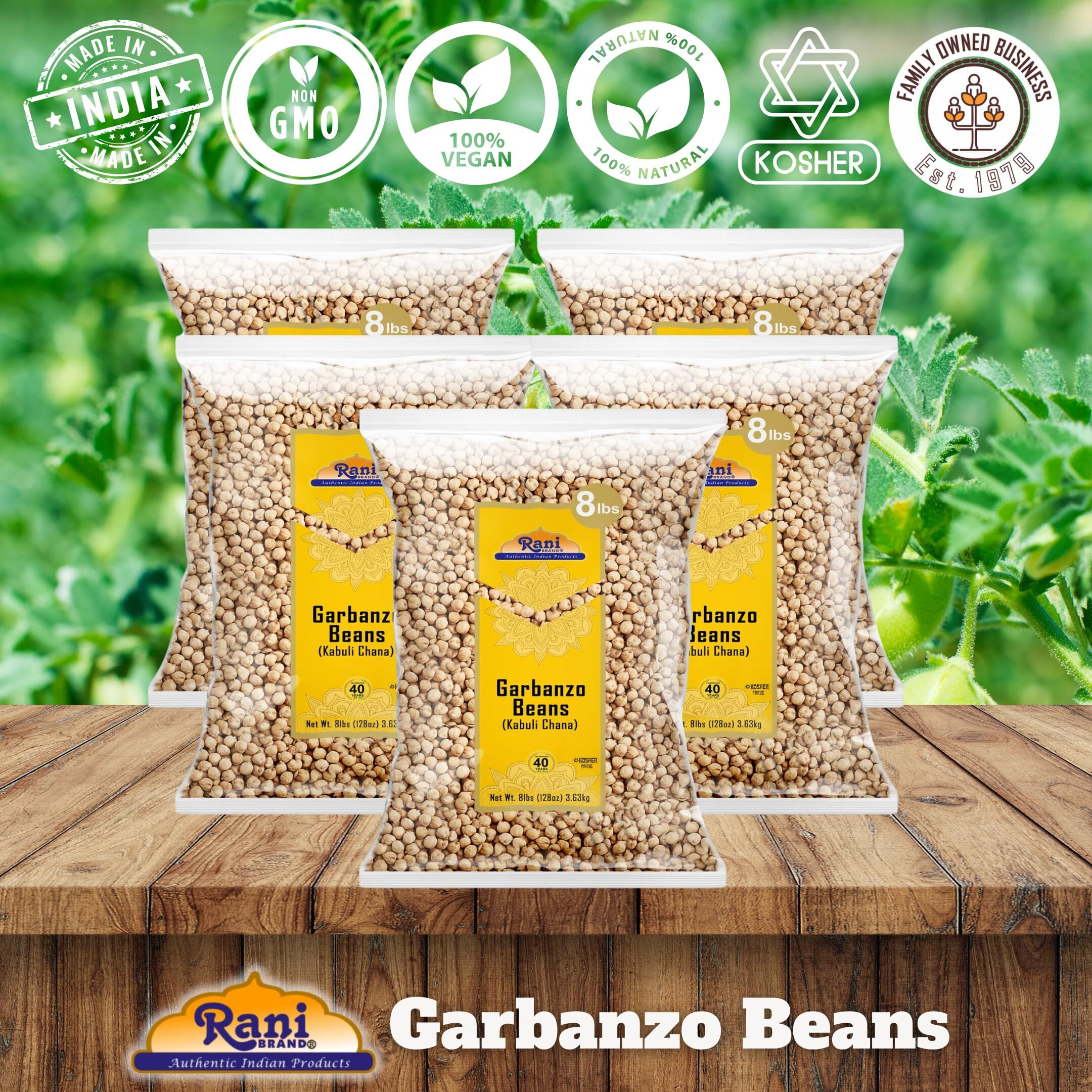 Rani Garbanzo Beans (Kabuli Chana) 128oz (8lbs) 3.63kg x Pack of 5 (Total of 40lbs) Bulk ~ All Natural, Vegan, Gluten Friendly, NON-GMO, Kosher, Indian Origin